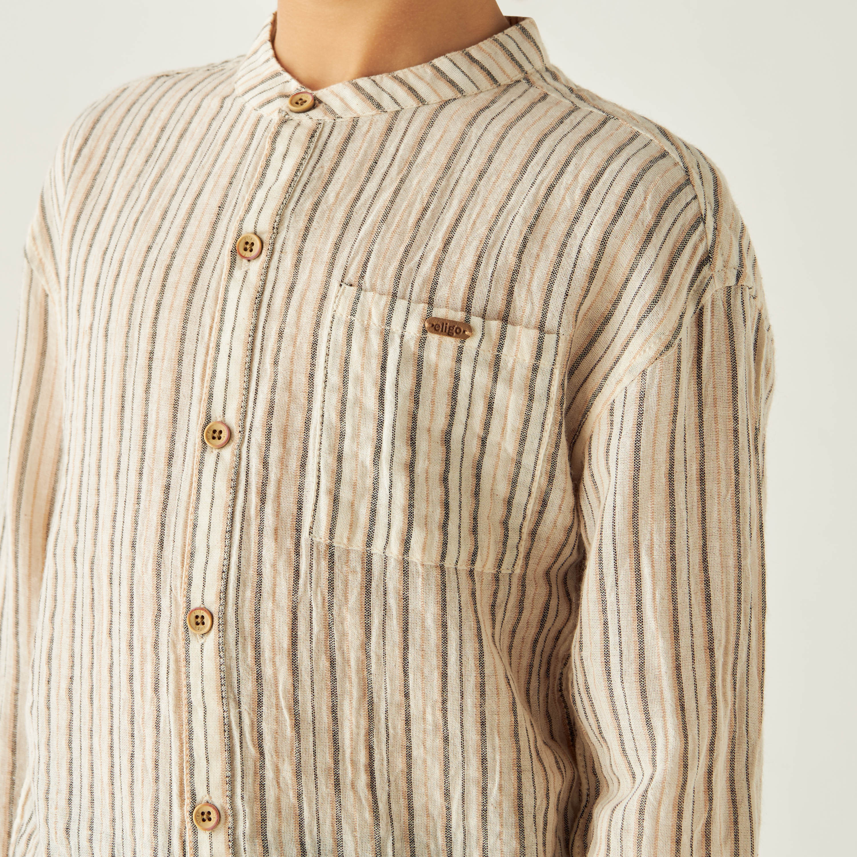 Juniors Striped Shirt with Mandarin Collar and Long Sleeves-boys-clothing-shirts-image-3