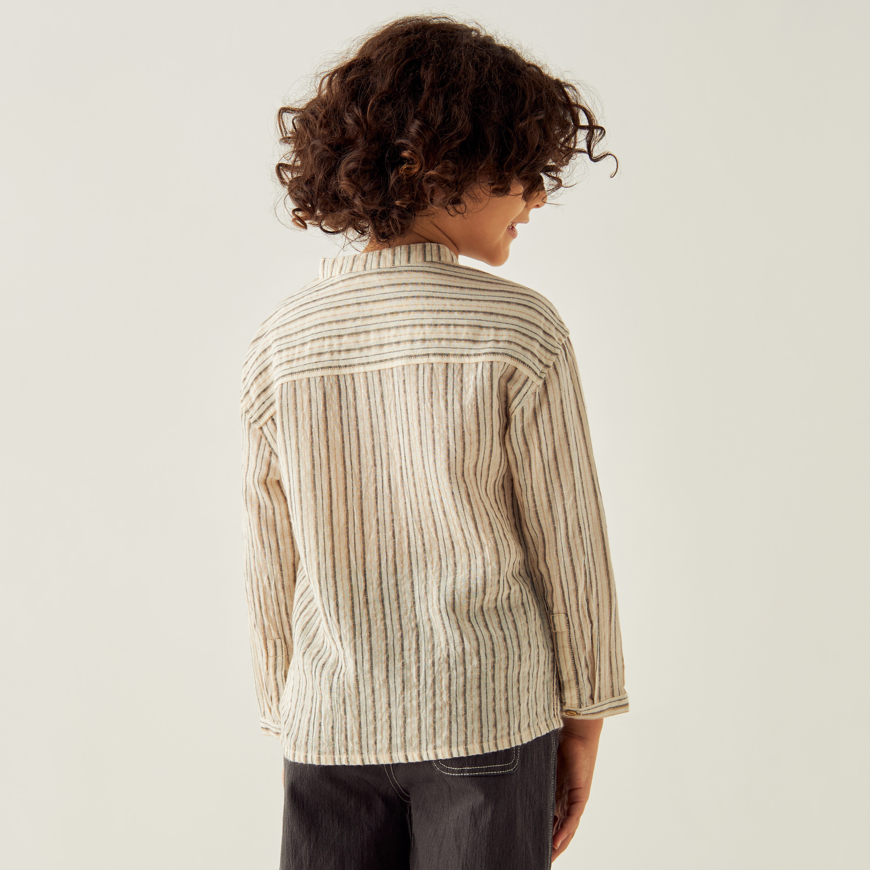 Juniors Striped Shirt with Mandarin Collar and Long Sleeves-boys-clothing-shirts-image-4