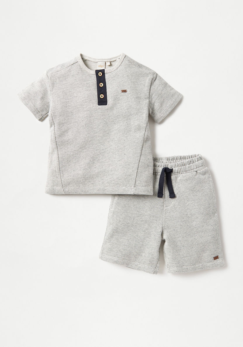 Eligo Textured Henley Neck T-shirt and Shorts Set-Clothes Sets-image-0