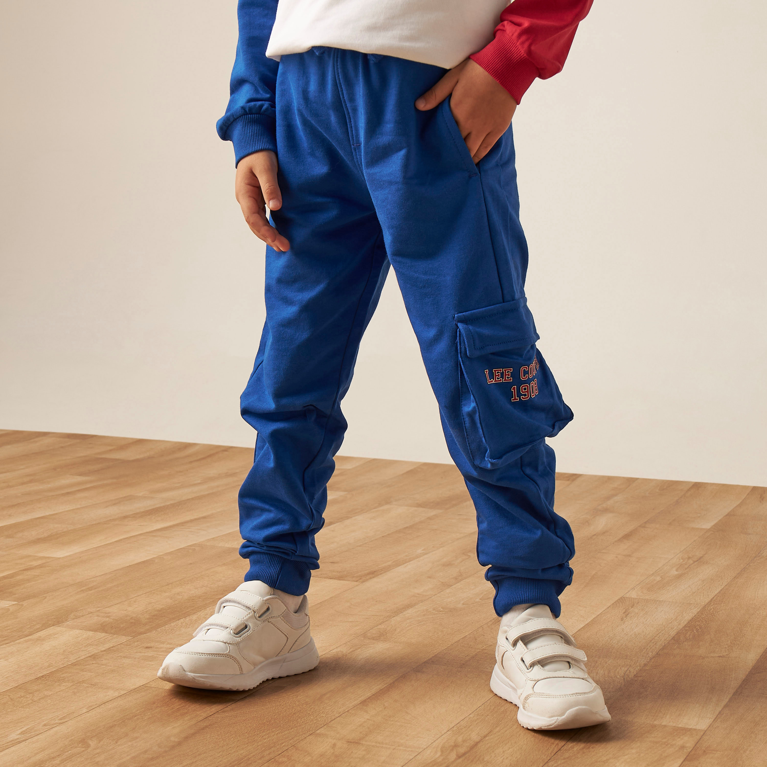 Lee Cooper Logo Print Cargo Joggers with Drawstring Closure