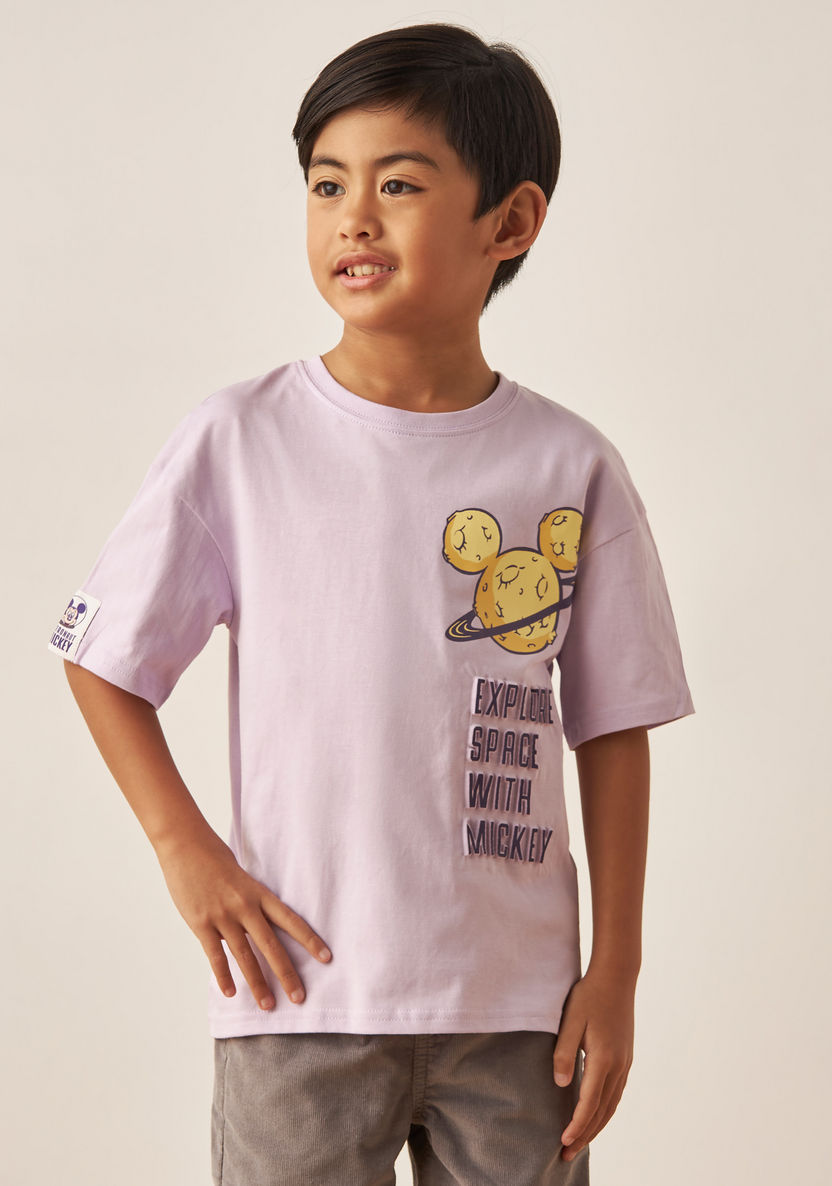 Disney Mickey Mouse Embossed T-shirt with Crew Neck and Short Sleeves-T Shirts-image-0