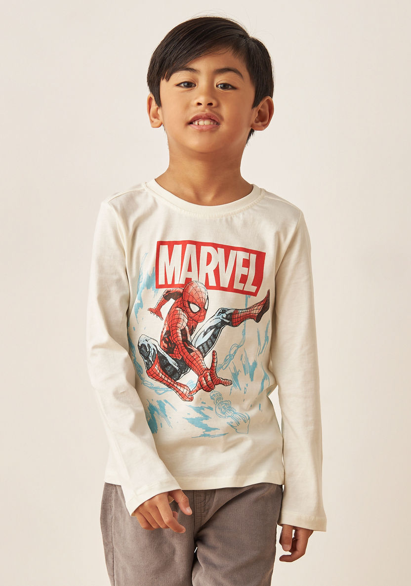 Spider-Man Print T-shirt with Long Sleeves and Round Neck-T Shirts-image-0
