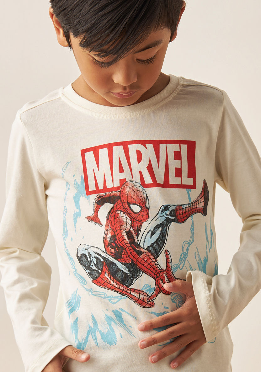 Spider-Man Print T-shirt with Long Sleeves and Round Neck-T Shirts-image-3