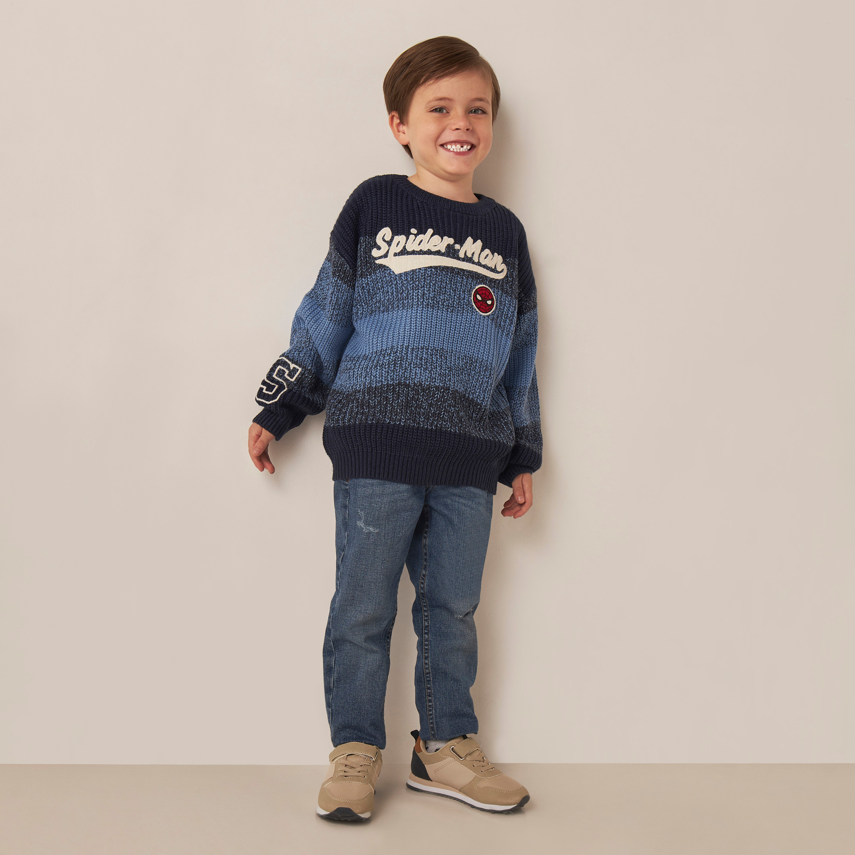 Spider-Man Textured Pullover with Long Sleeves and Crew Neck-baby-boys-clothing-winterwear-jumpersandcardigans-image-2