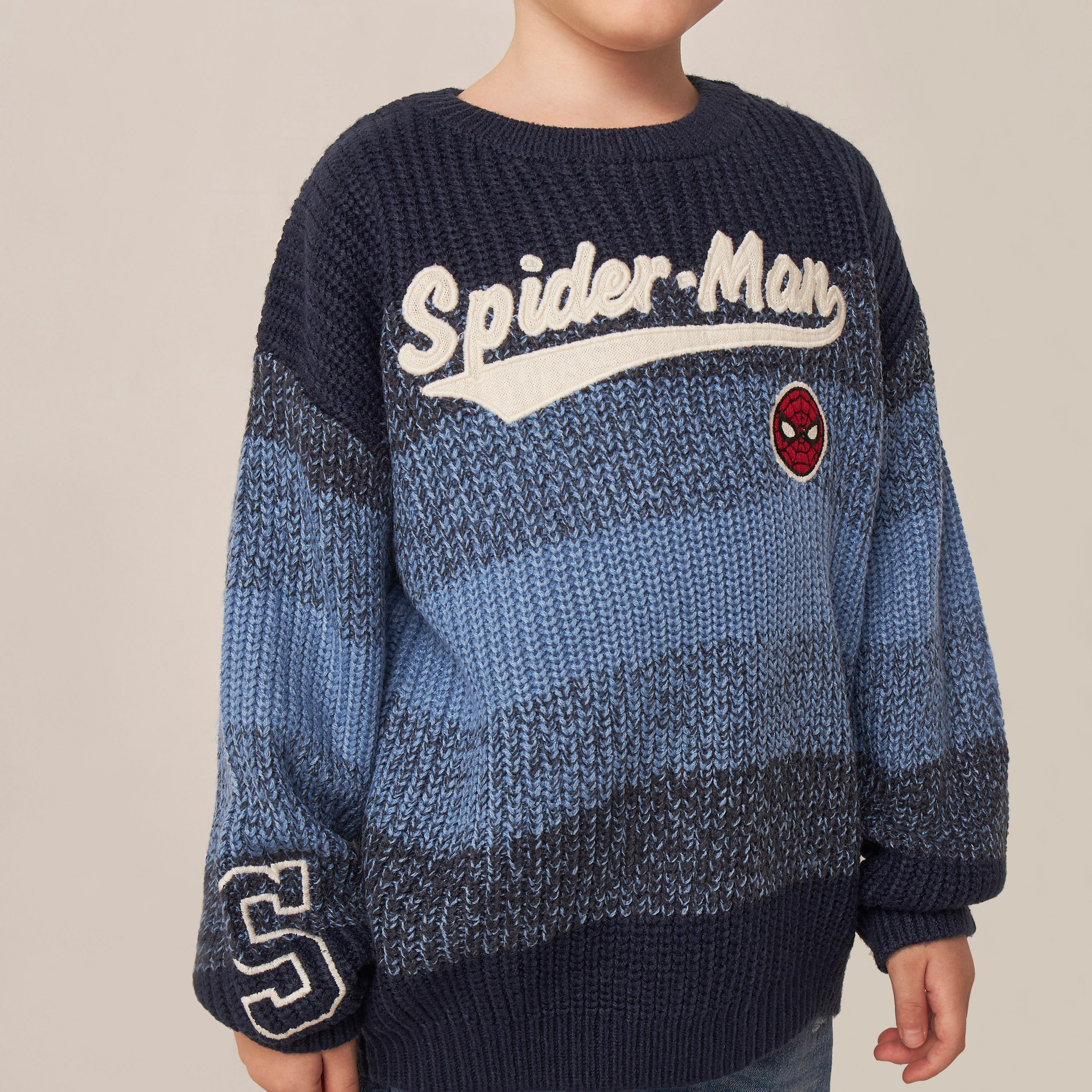 Spider-Man Textured Pullover with Long Sleeves and Crew Neck-baby-boys-clothing-winterwear-jumpersandcardigans-image-4