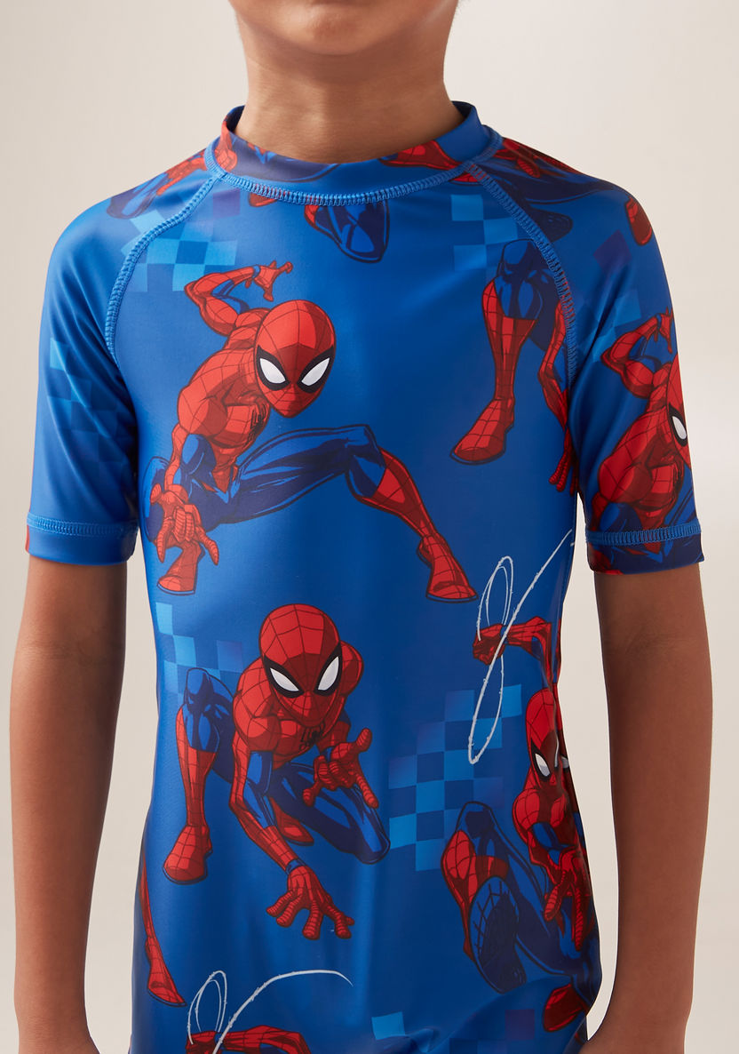 All-Over Spider-Man Print Swimsuit with Short Sleeves-Swimwear-image-2