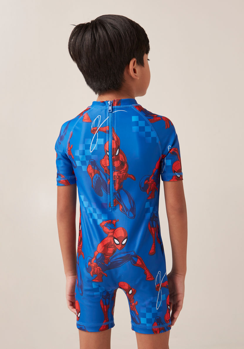 All-Over Spider-Man Print Swimsuit with Short Sleeves-Swimwear-image-3