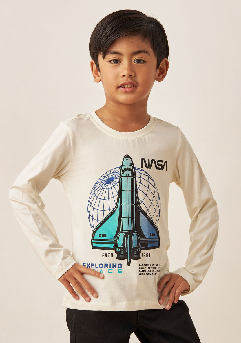 NASA Graphic Print T-shirt with Crew Neck and Long Sleeves-T Shirts-image-0