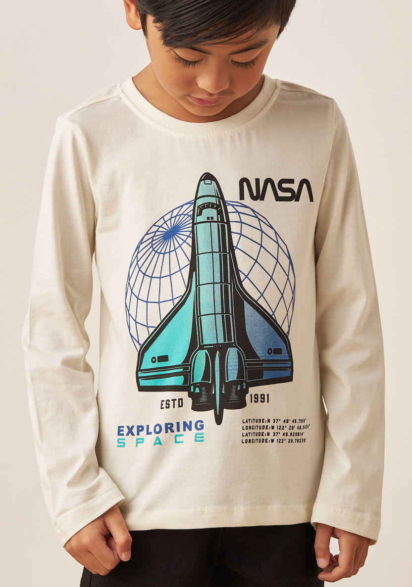 NASA Graphic Print T-shirt with Crew Neck and Long Sleeves-T Shirts-image-3