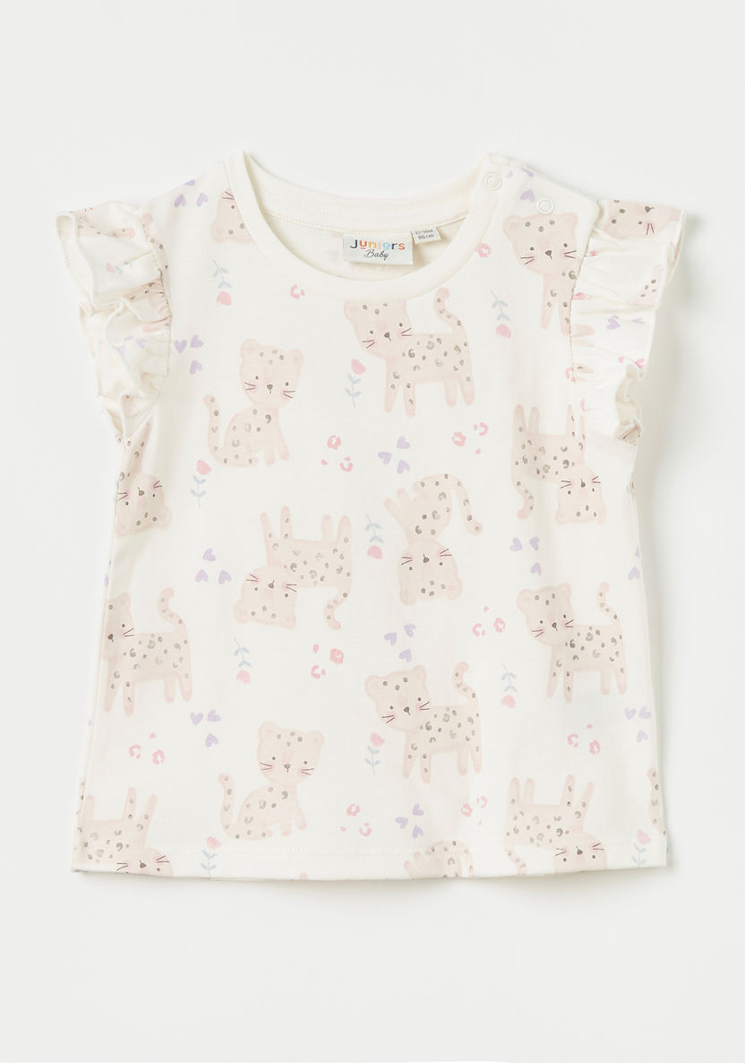 Juniors All-Over Print T-shirt with Ruffles-T Shirts-image-0