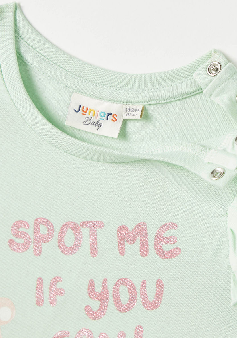 Juniors Printed Sleeveless T-shirt with Ruffles-T Shirts-image-1