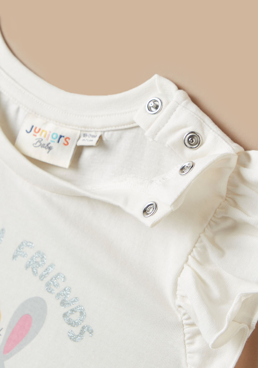 Juniors Bunny Print Sleeveless T-shirt with Ruffles-T Shirts-image-2