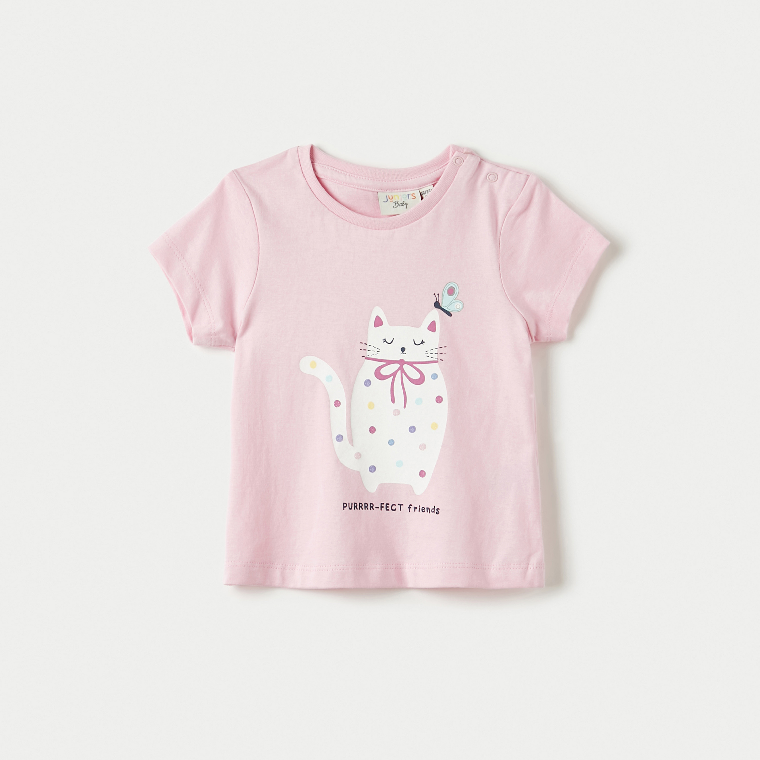Juniors Printed T-shirt with Short Sleeves and Round Neck-baby-girls-clothing-tshirts-image-1
