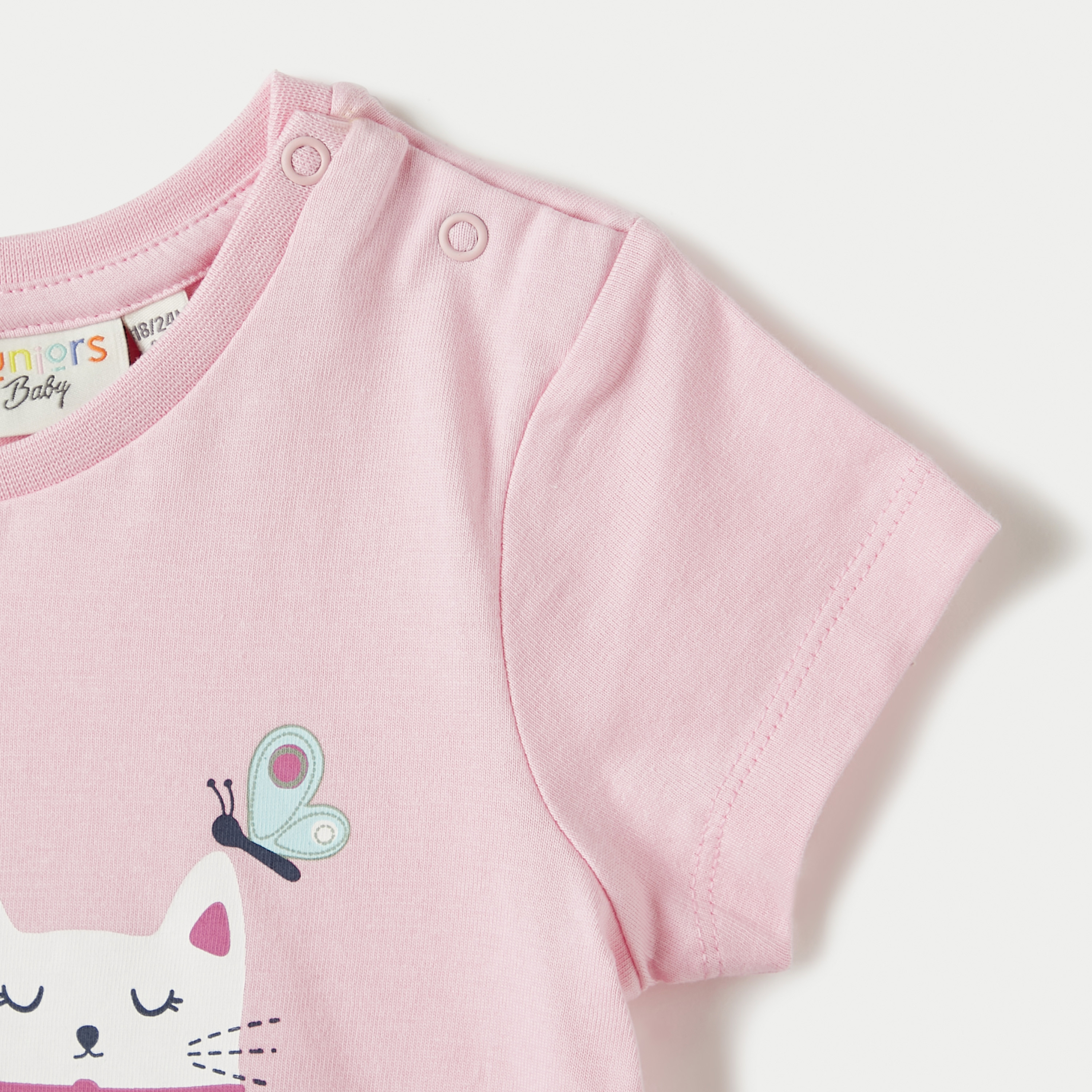 Juniors Printed T-shirt with Short Sleeves and Round Neck-baby-girls-clothing-tshirts-image-3