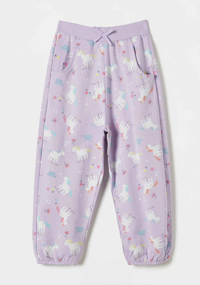 Juniors All-Over Unicorn Print Pants with Drawstring Closure and Pockets-Pants-image-0