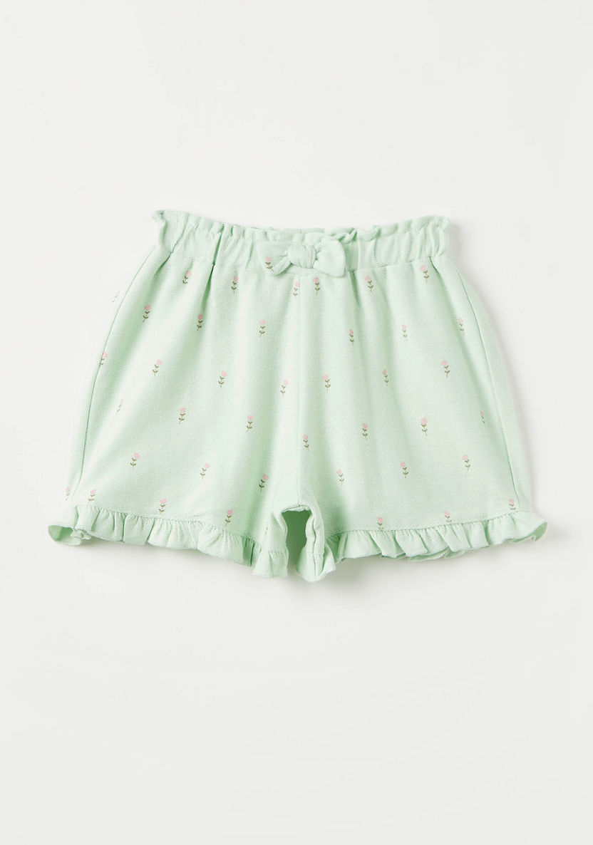 Juniors Floral Print Shorts with Bow and Ruffle Hem-Shorts-image-0