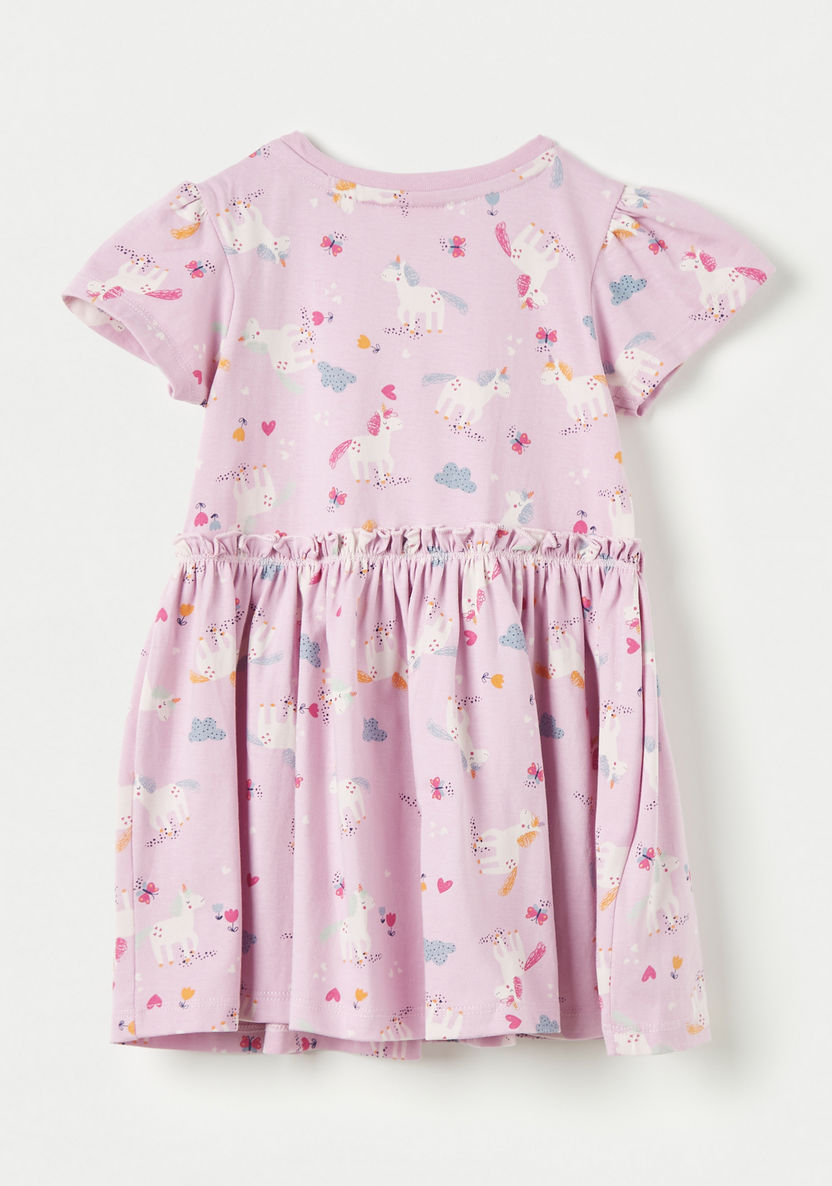 Juniors Unicorn All-Over Print A-line Dress with Ruffle Detail and Short Sleeves-Dresses%2C Gowns and Frocks-image-3