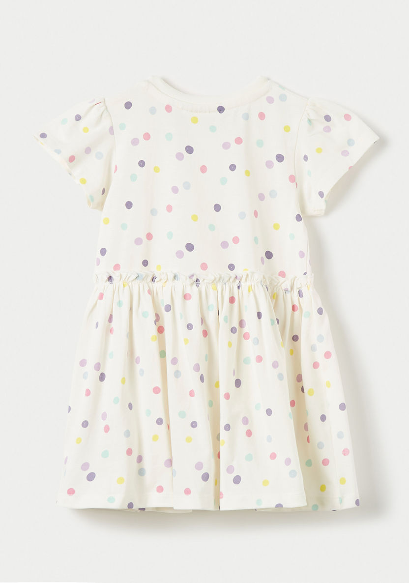 Juniors Polka Dot All-Over Print A-line Dress with Ruffle Detail and Short Sleeves-Dresses%2C Gowns and Frocks-image-3