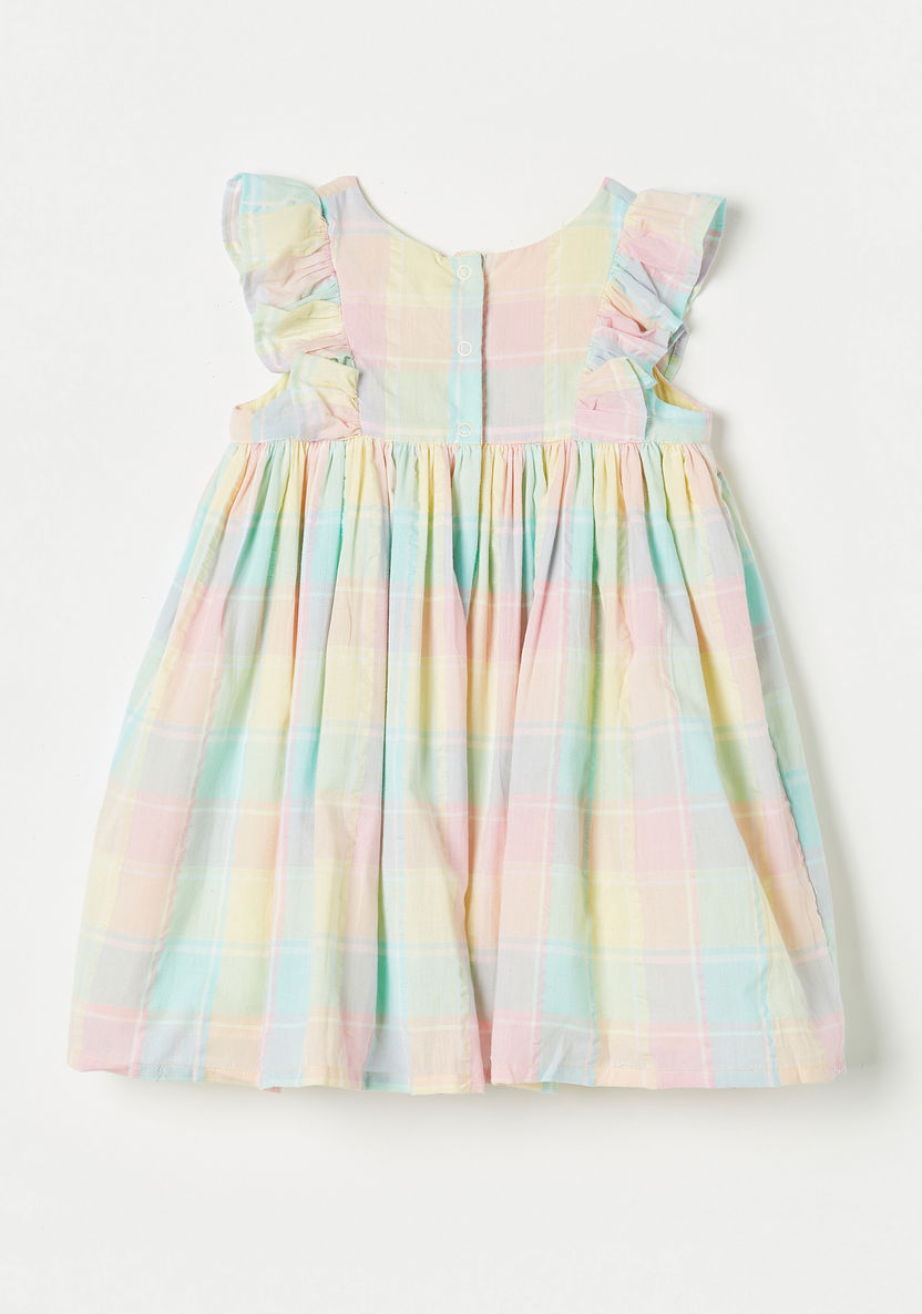 Juniors All-Over Checked A-line Dress with Ruffle Sleeves and Round Neck-Dresses%2C Gowns and Frocks-image-3