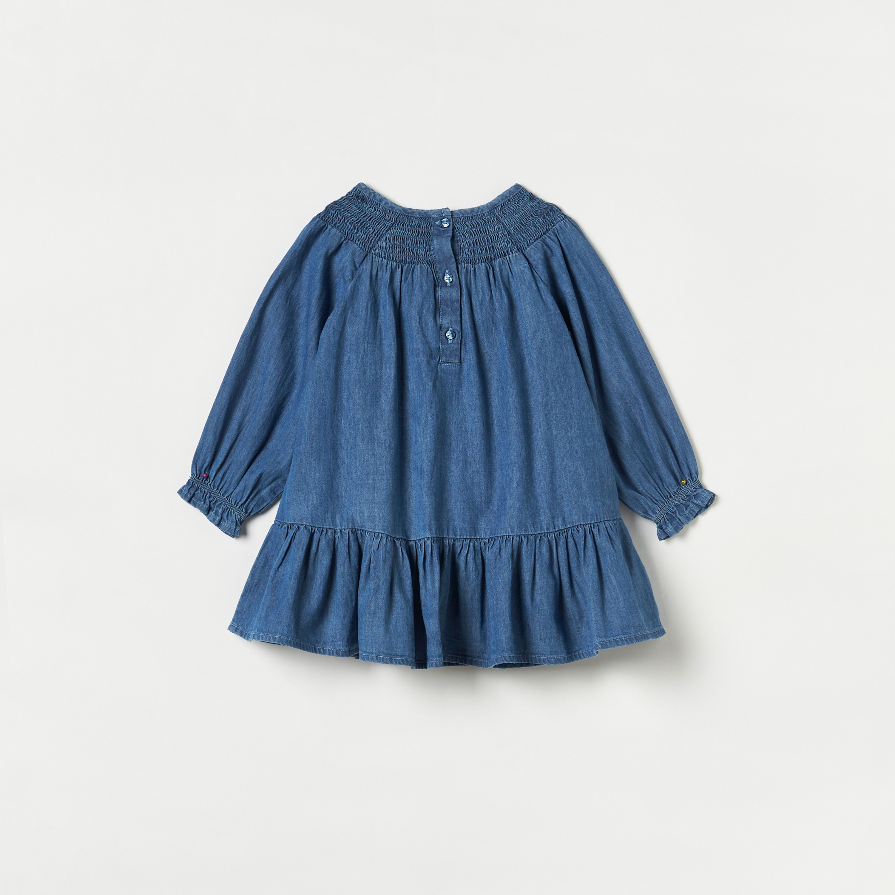 Juniors Embroidered Dress with Smocked Detail and Long Sleeves-baby-girls-clothing-dressesandjumpsuits-image-2