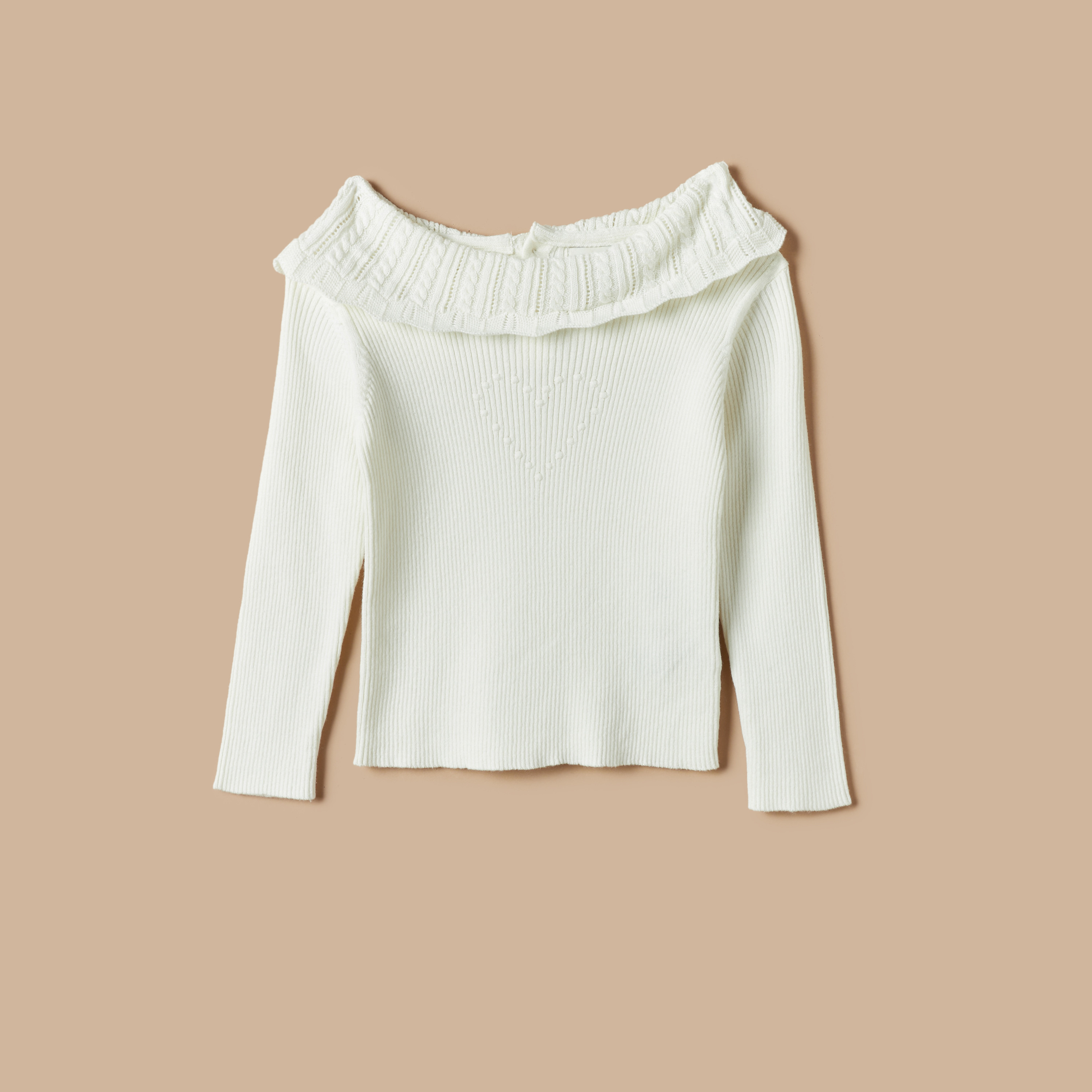 بلوفر بارز الملمس بأكمام طويلة وتفاصيل كشكش من جونيورز-baby-girls-clothing-jumpersandcardigans-image-1