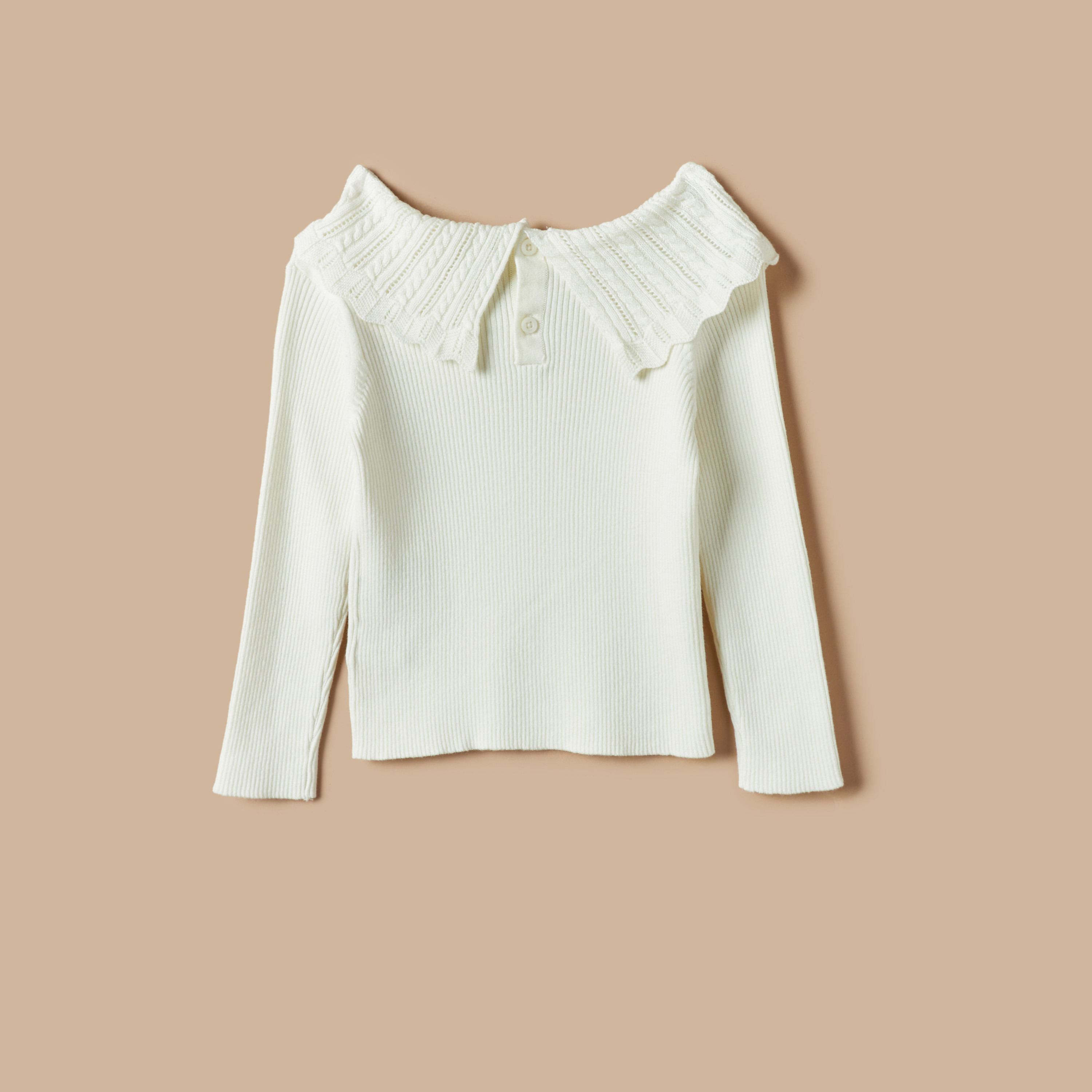 بلوفر بارز الملمس بأكمام طويلة وتفاصيل كشكش من جونيورز-baby-girls-clothing-jumpersandcardigans-image-2