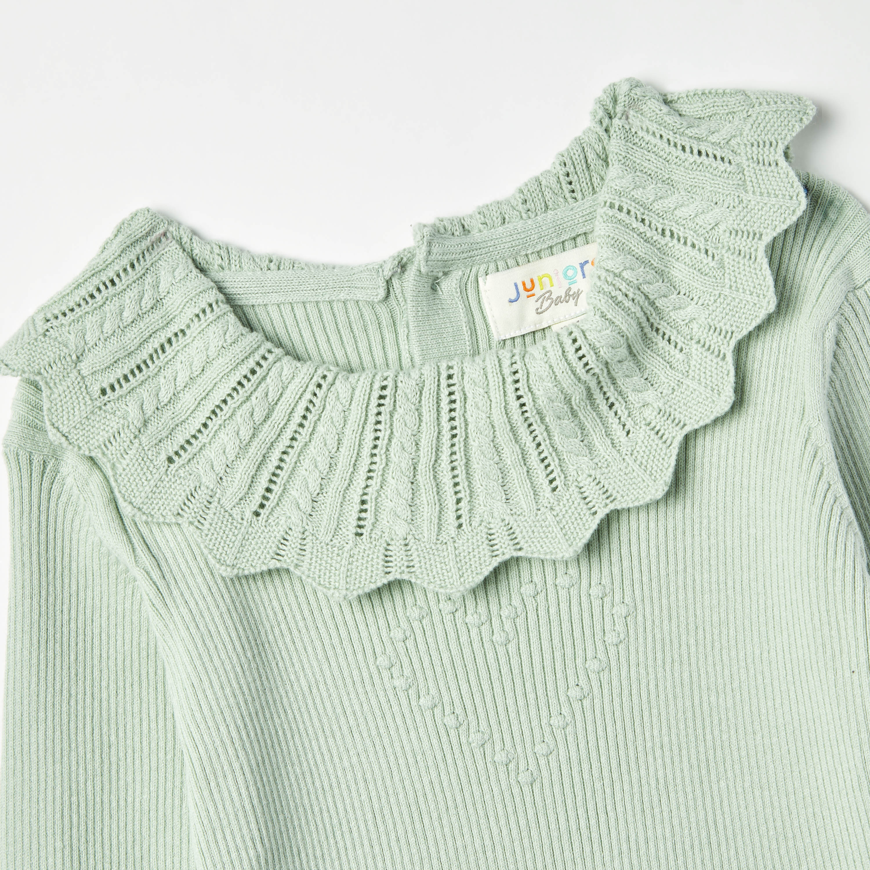 Juniors Ribbed Long Sleeves Sweater with Textured Overlay and Button Closure-baby-girls-clothing-jumpersandcardigans-image-2