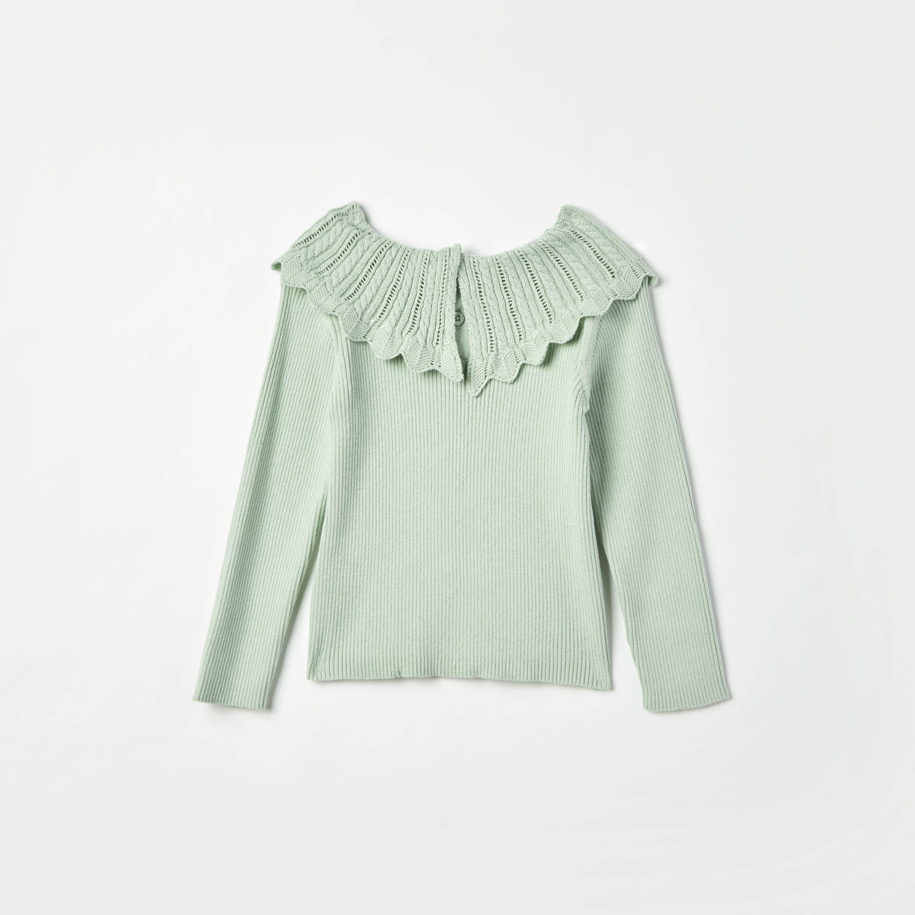 Juniors Ribbed Long Sleeves Sweater with Textured Overlay and Button Closure-baby-girls-clothing-jumpersandcardigans-image-5