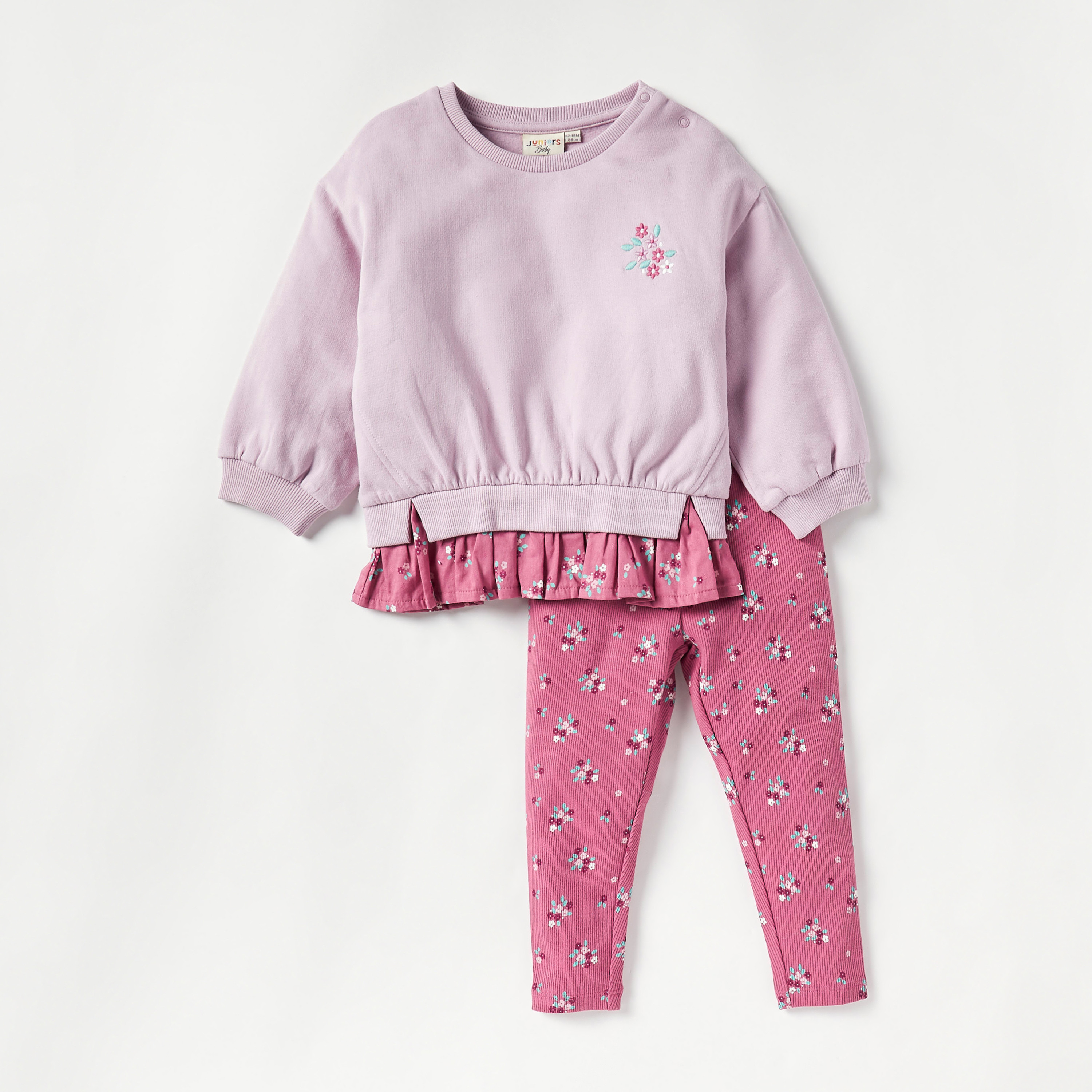 Juniors Floral Print Long Sleeves T-shirt and Leggings Set-baby-girls-clothing-setsandcoords-image-1