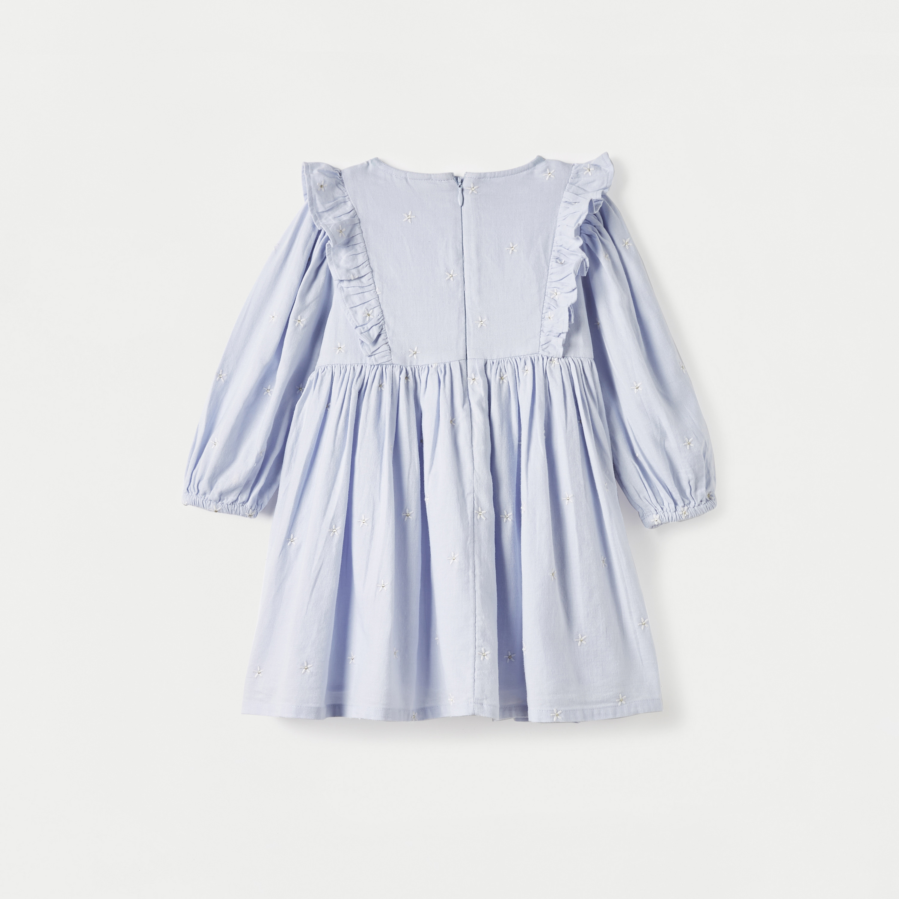 Juniors Floral Embroidered Dress with Long Sleeves and Ruffle Detail-baby-girls-clothing-dressesandjumpsuits-image-2