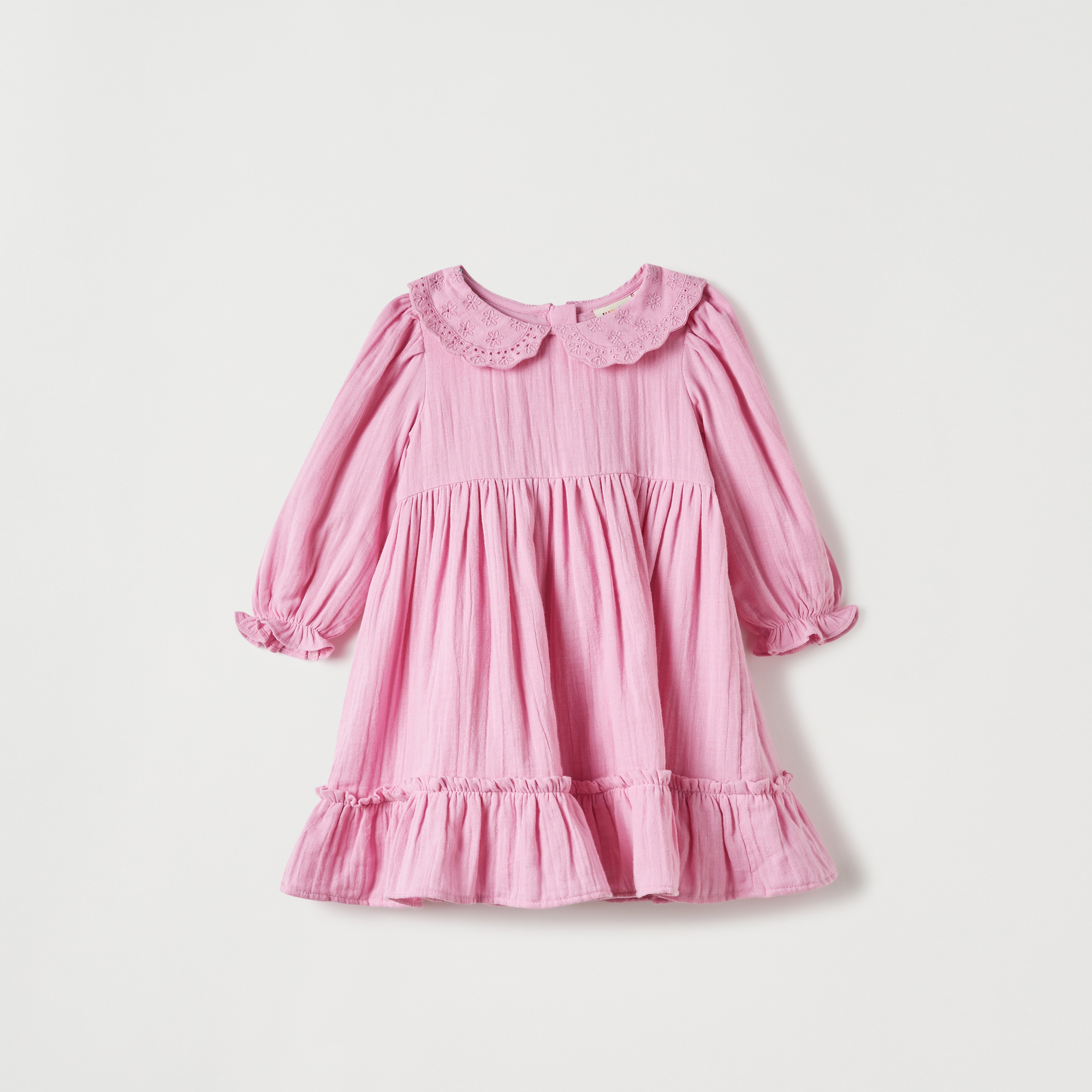 Juniors Solid Tiered Dress with Long Sleeves and Peter Pan Collar-baby-girls-clothing-dressesandjumpsuits-image-1