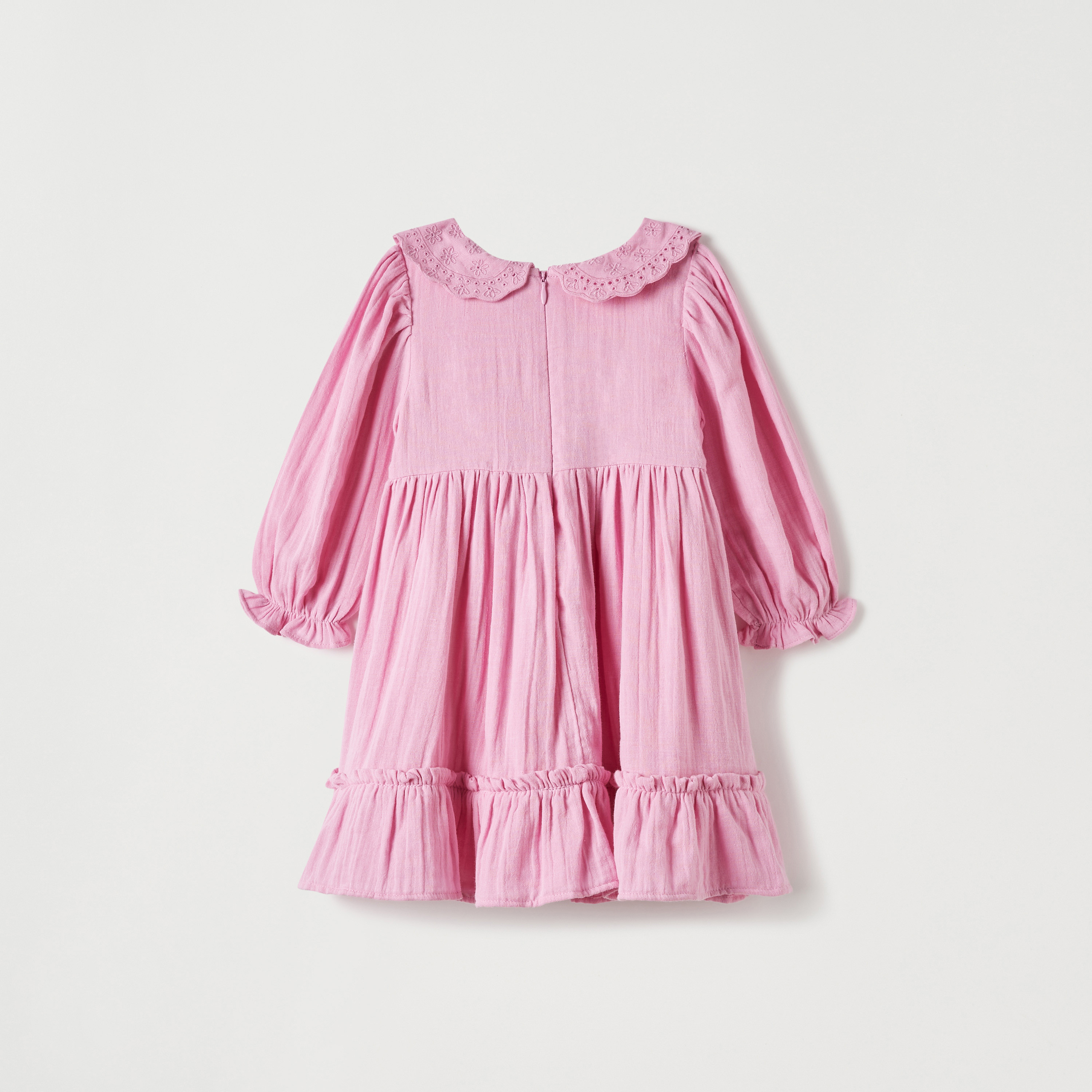 Juniors Solid Tiered Dress with Long Sleeves and Peter Pan Collar-baby-girls-clothing-dressesandjumpsuits-image-2