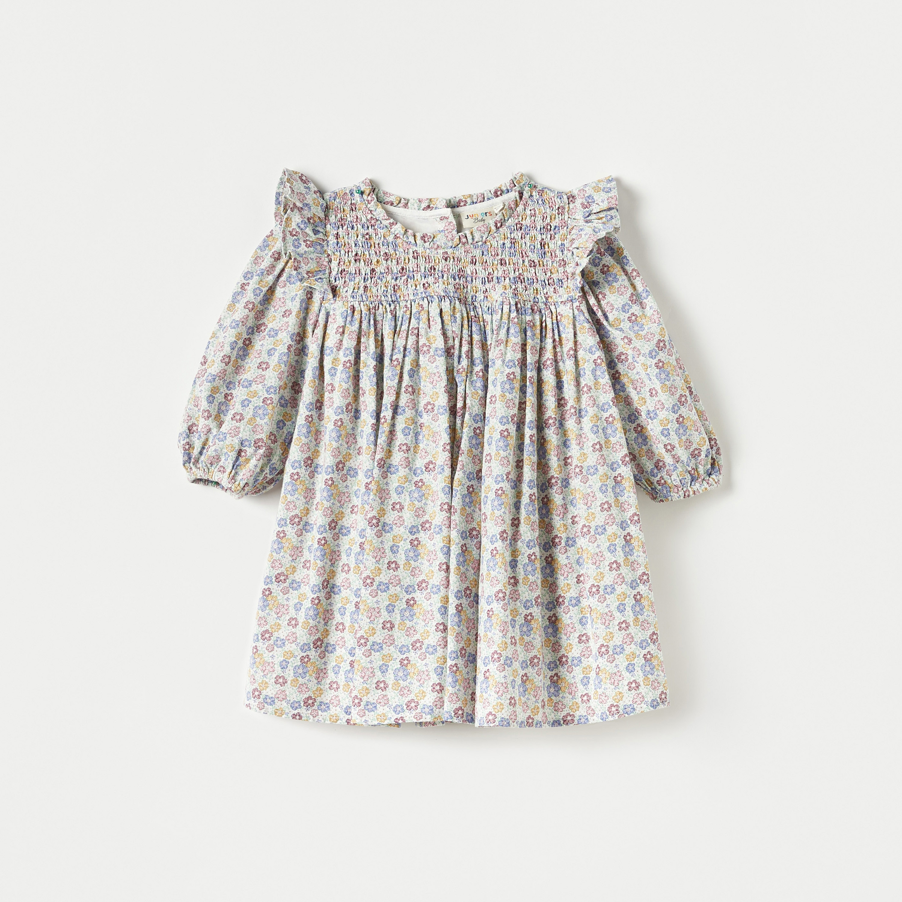 فستان بأكمام طويلة وتفاصيل كشكش وطبعات أزهار من جونيورز-baby-girls-clothing-dressesandjumpsuits-image-1