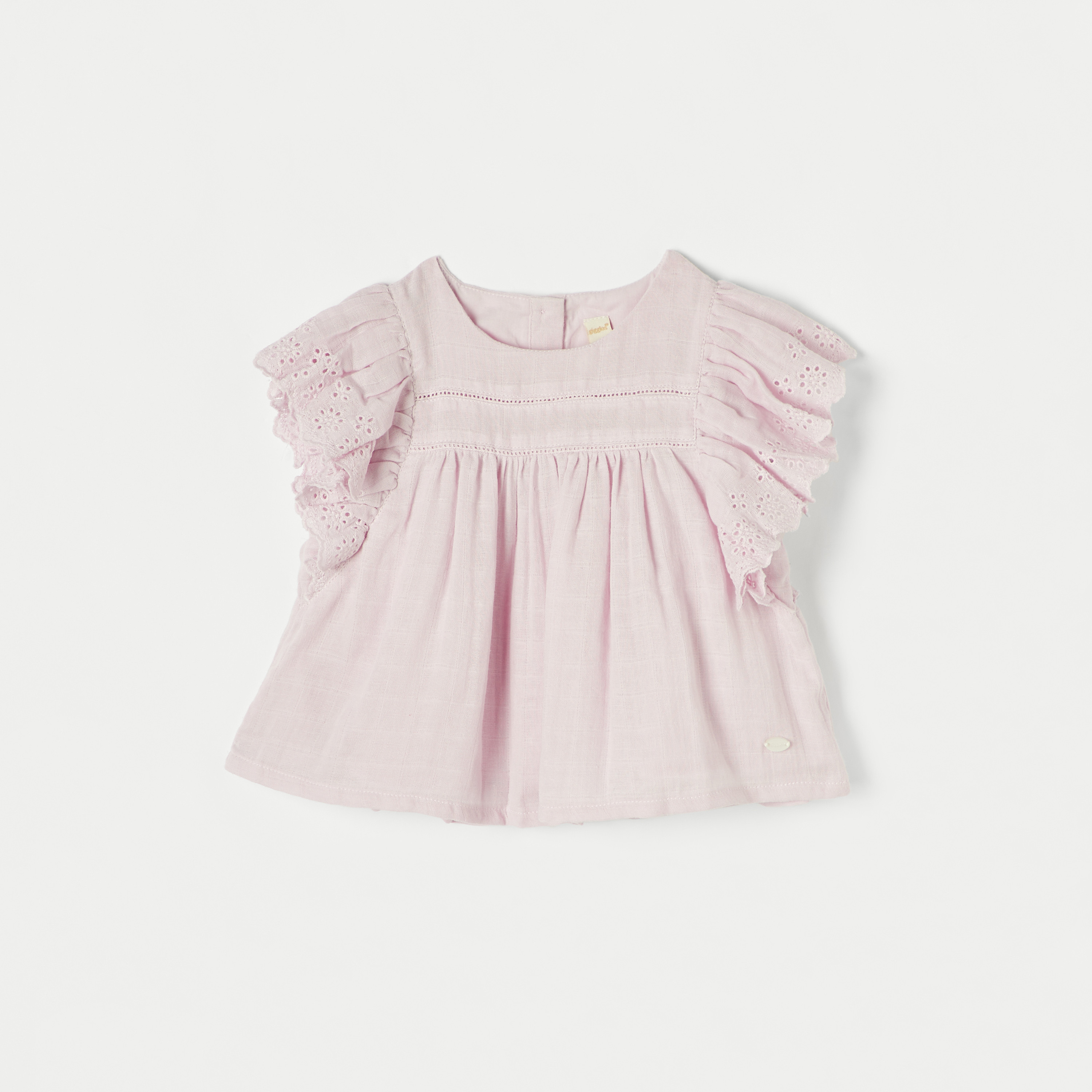 بلوزة إيه لاين سادة بأكمام شيفلي بكشكش وياقة ضيقة-baby-girls-clothing-blousesandshirts-image-1