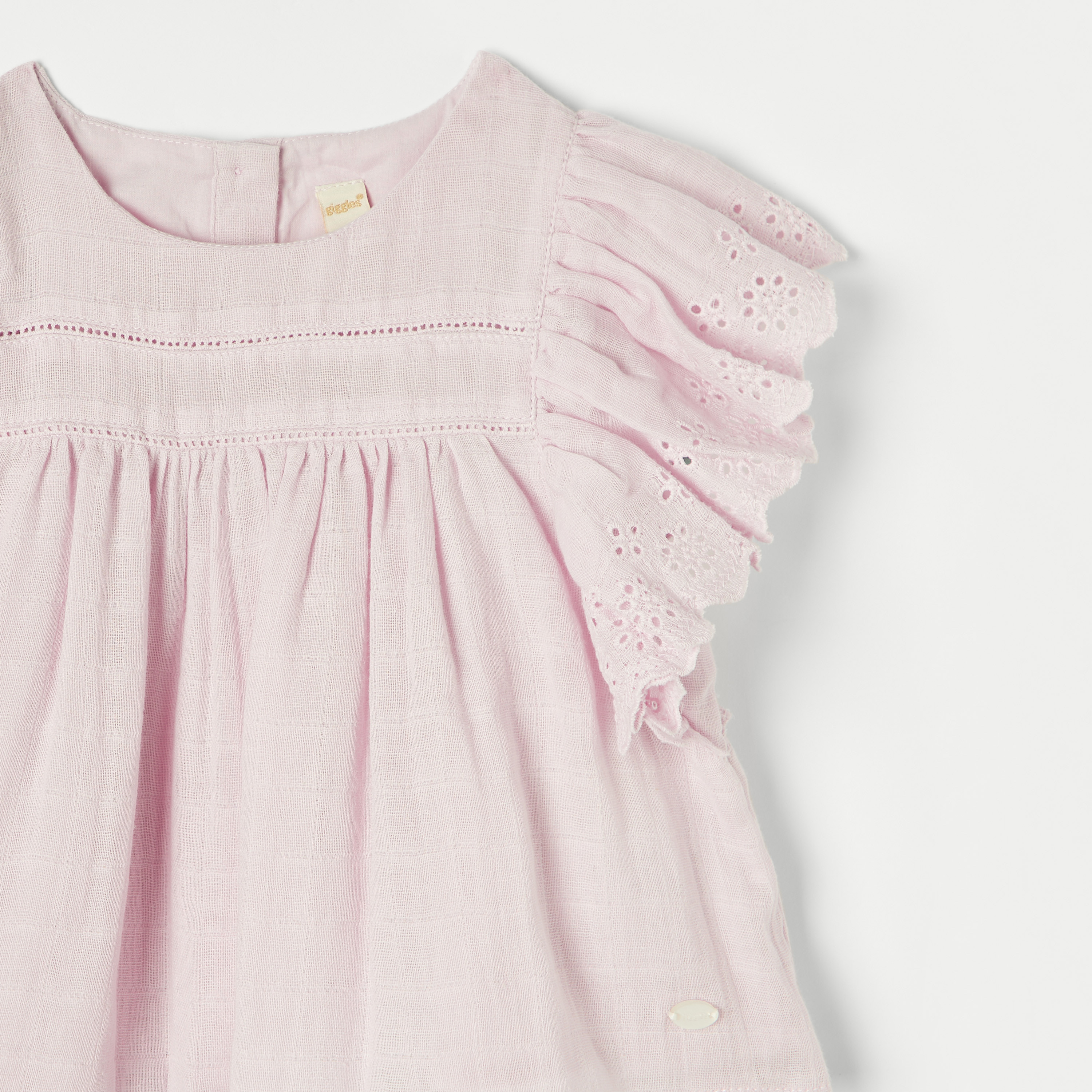 بلوزة إيه لاين سادة بأكمام شيفلي بكشكش وياقة ضيقة-baby-girls-clothing-blousesandshirts-image-2