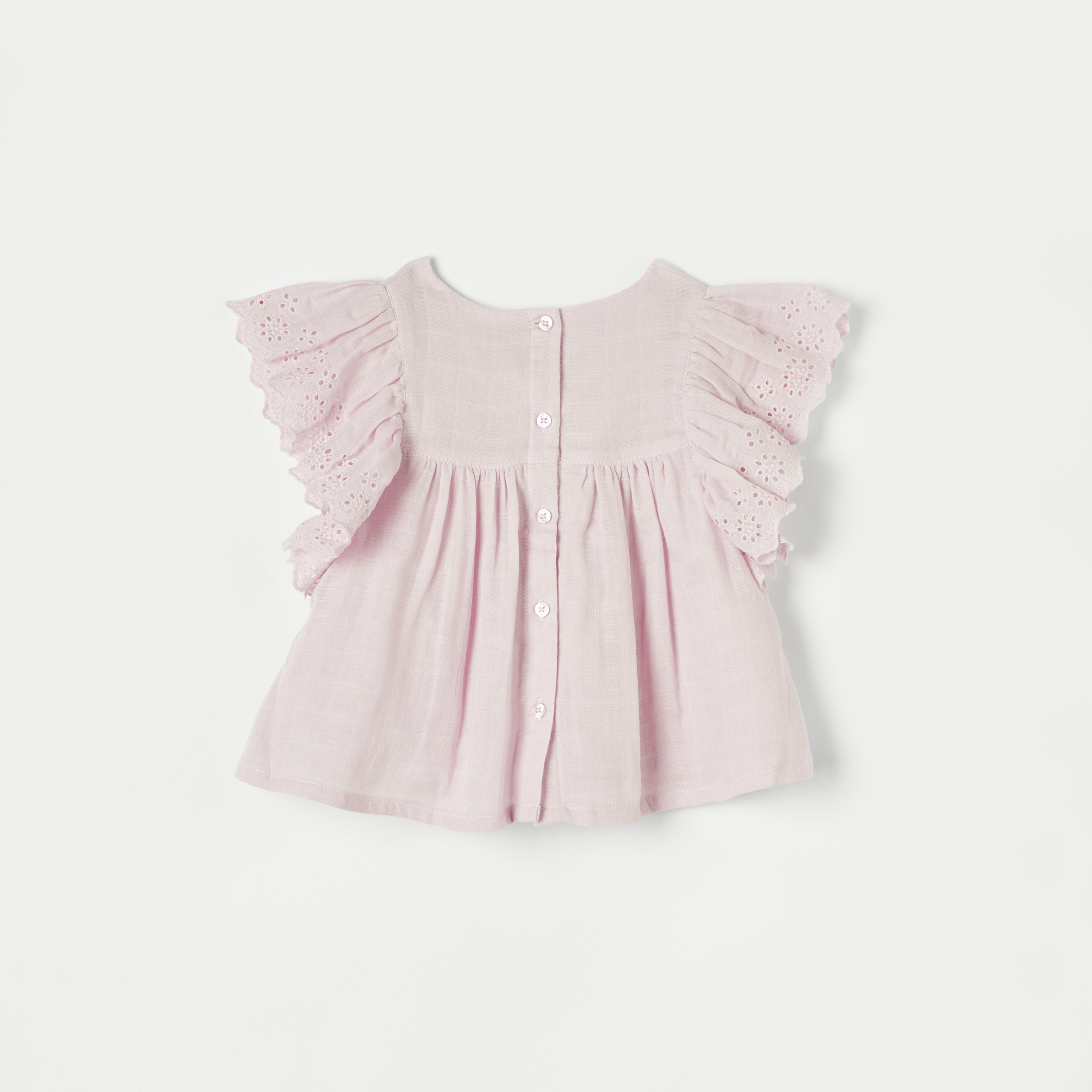 بلوزة إيه لاين سادة بأكمام شيفلي بكشكش وياقة ضيقة-baby-girls-clothing-blousesandshirts-image-3