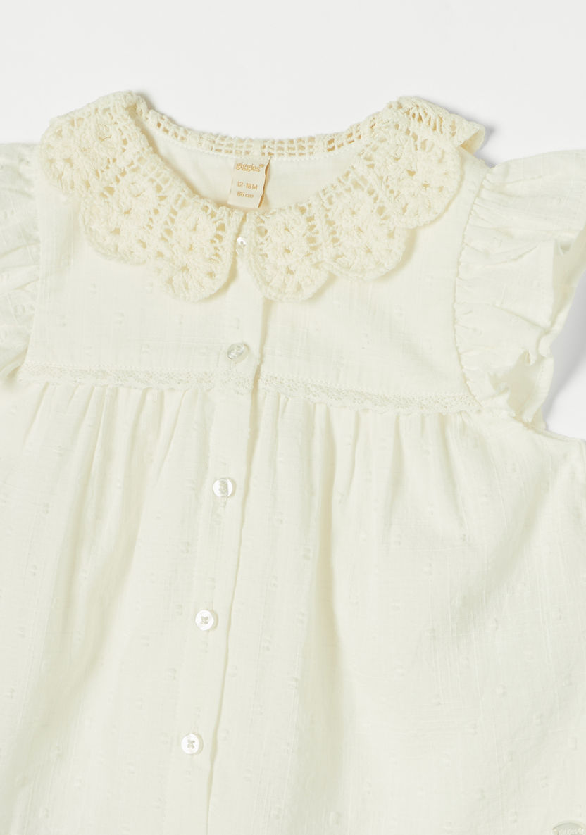 Giggles Solid A-line Top with Crochet Peter Pan Collar and Ruffled Sleeves-Blouses-image-1