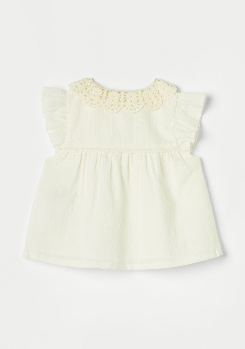 Giggles Solid A-line Top with Crochet Peter Pan Collar and Ruffled Sleeves-Blouses-image-3