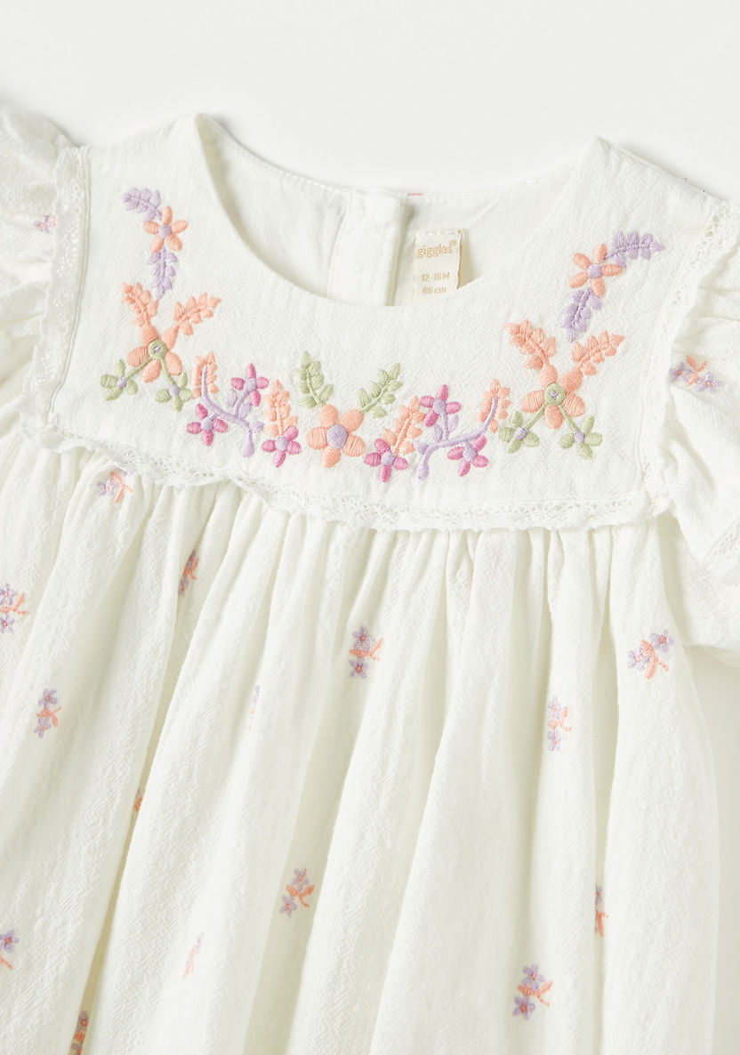 Giggles Floral Embroidered Dress with Ruffled Sleeves-Dresses%2C Gowns and Frocks-image-1