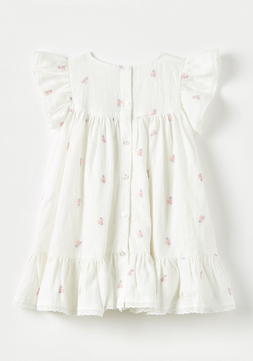 Giggles Floral Embroidered Dress with Ruffled Sleeves-Dresses%2C Gowns and Frocks-image-3