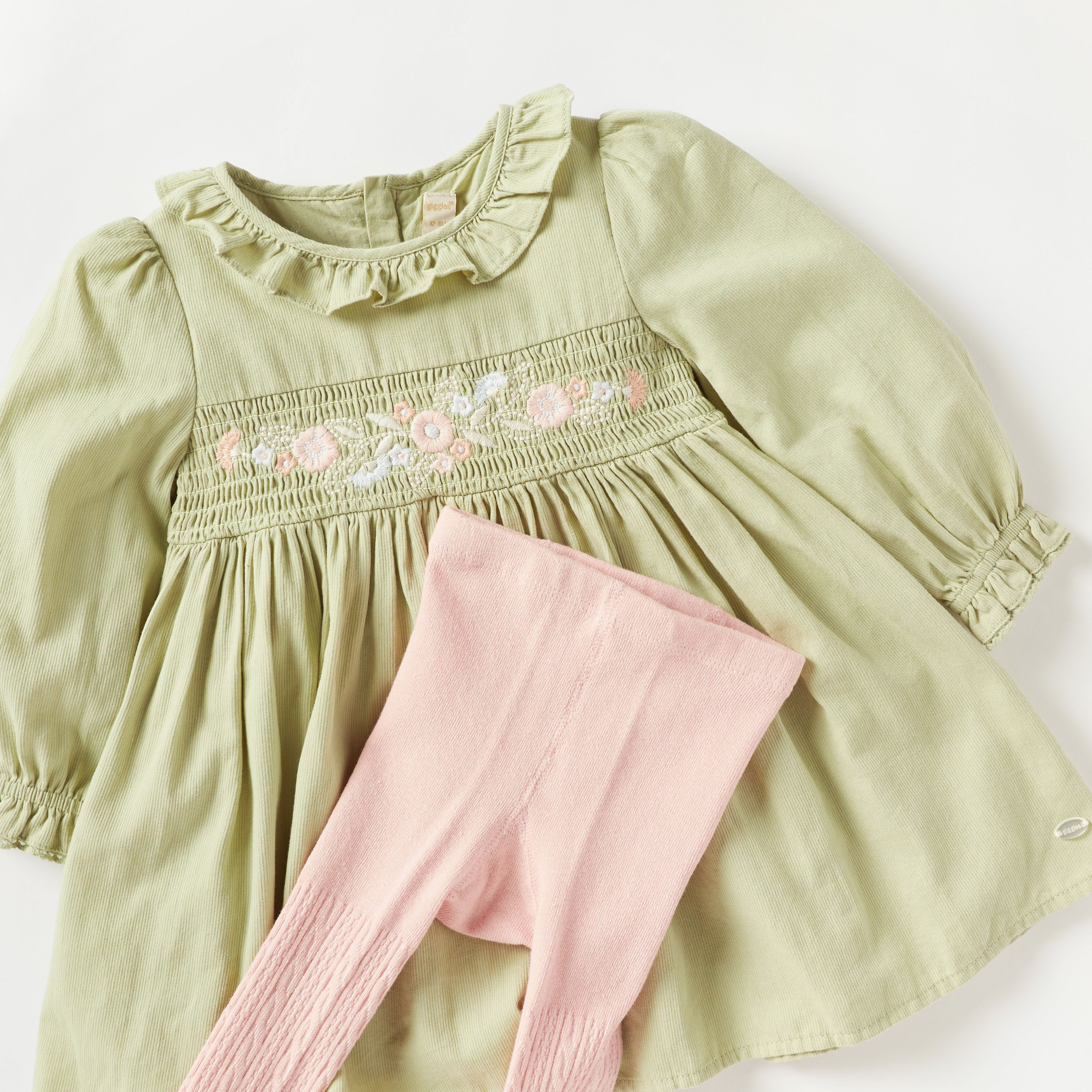 طقم فستان إيه لاين بتطريز زهور مع جوارب بارزة الملمس من جيجلز-baby-girls-clothing-dressesandjumpsuits-image-4