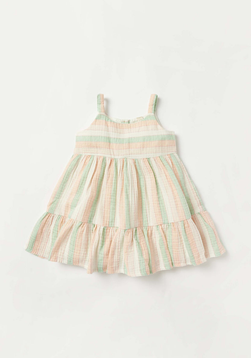Giggles Striped Tiered Dress with Shoulder Straps and Bucket Cap-Dresses%2C Gowns and Frocks-image-1