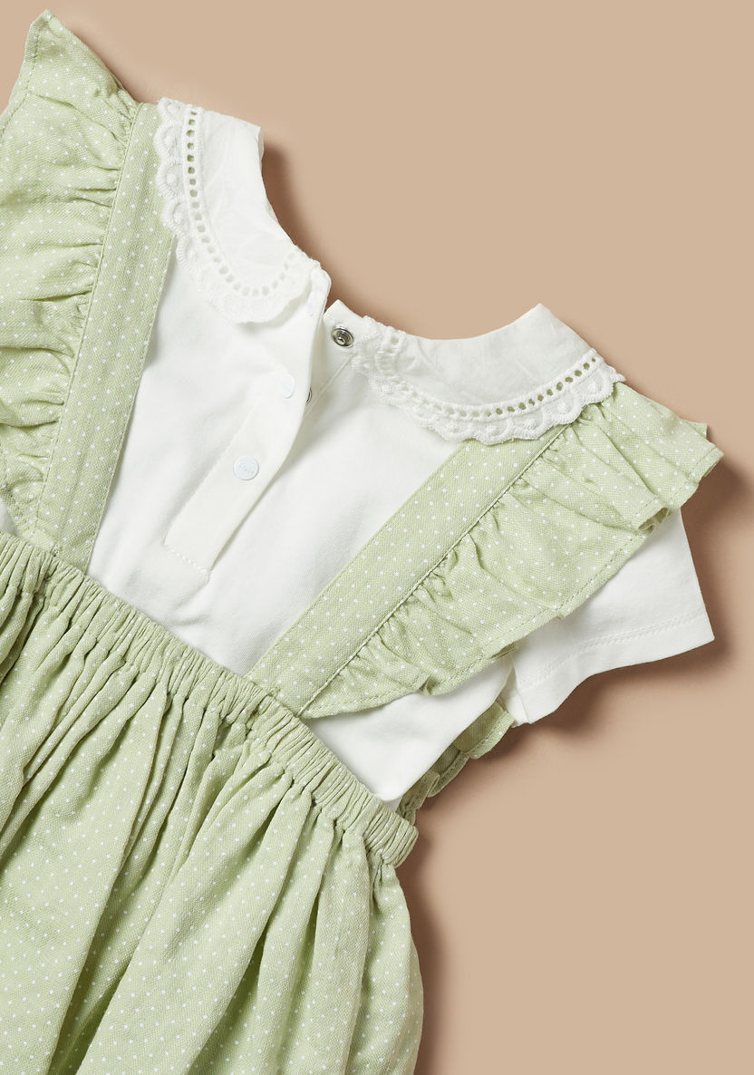 Giggles Textured Peter Pan Collar Top with Ruffled Pinafore and Bow Detail Headband-Clothes Sets-image-4