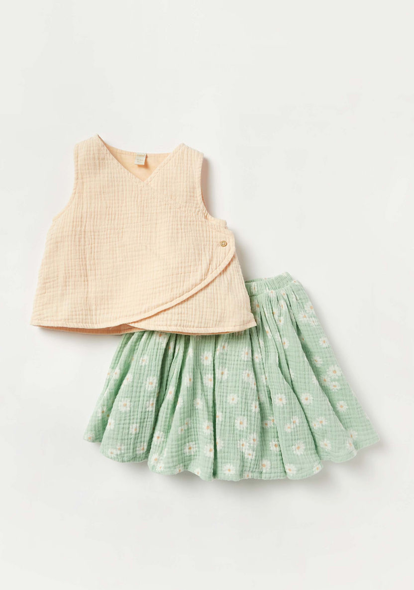 Giggles Textured Sleeveless Top and Skirt Set-Clothes Sets-image-0