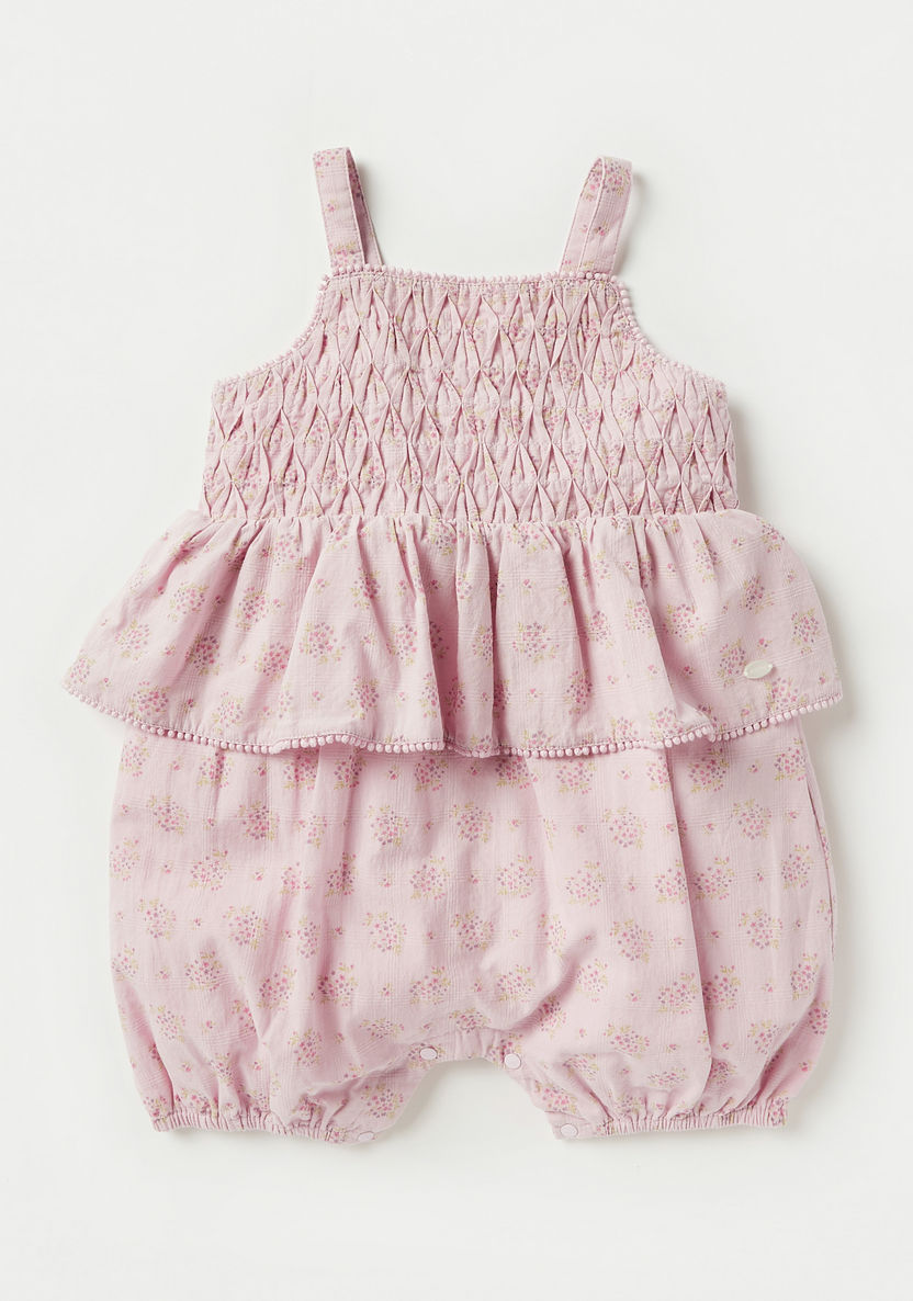 Giggles Floral Print Ruffle Detail Sleeveless Romper and Hat Set-Rompers%2C Dungarees and Jumpsuits-image-1