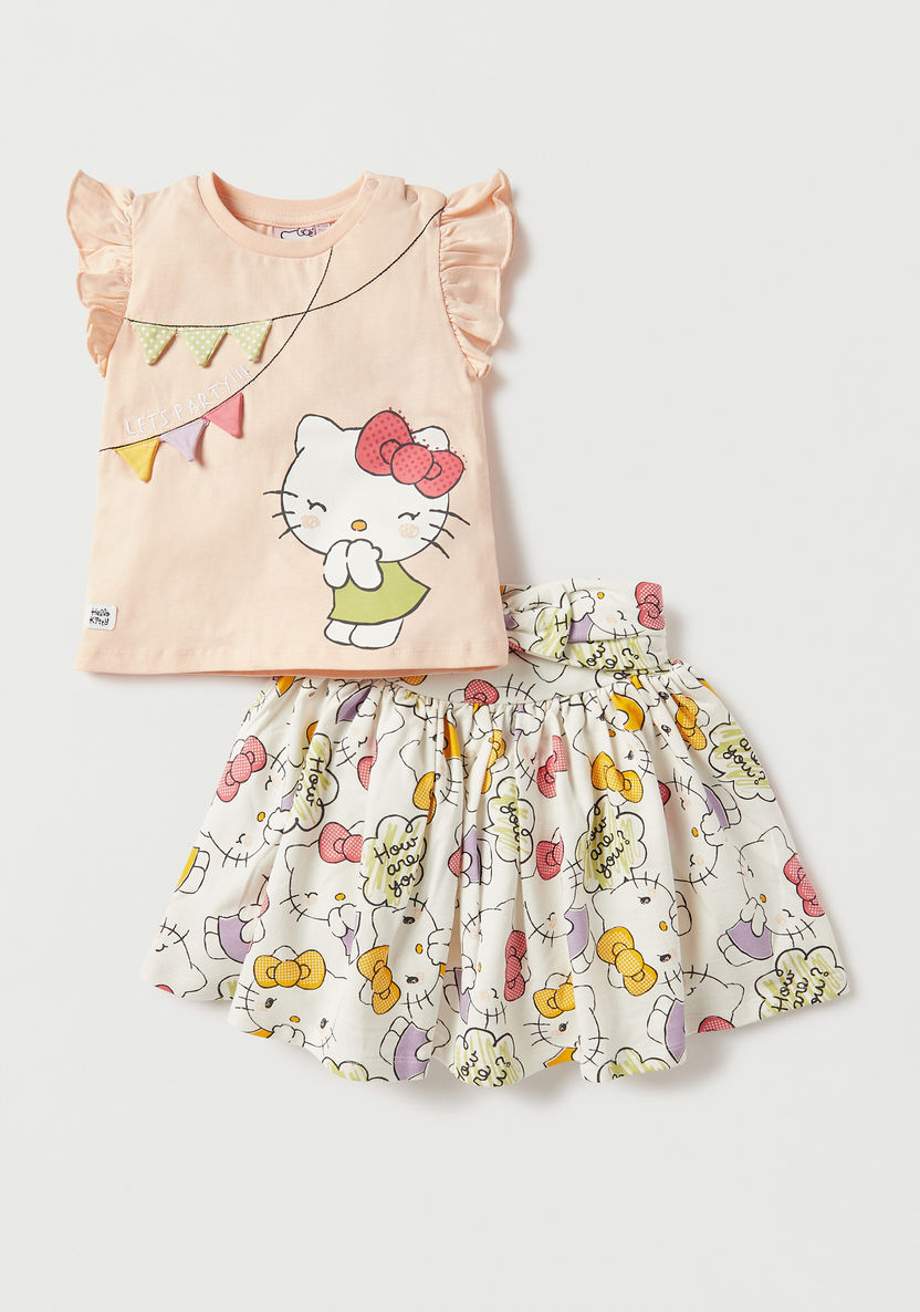 Sanrio Hello Kitty Print T-shirt and Elasticated Skirt Set-Clothes Sets-image-0