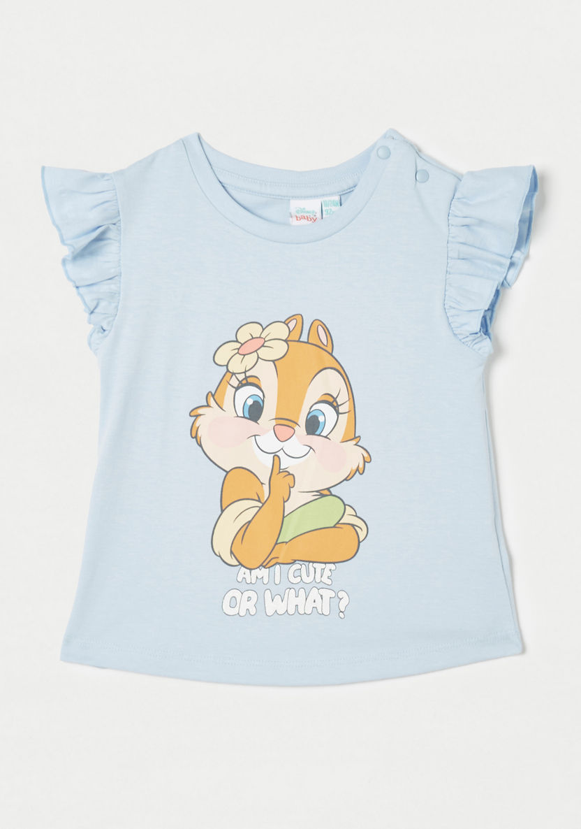 Disney Chipmunk Print T-shirt with Ruffle Sleeves-T Shirts-image-0