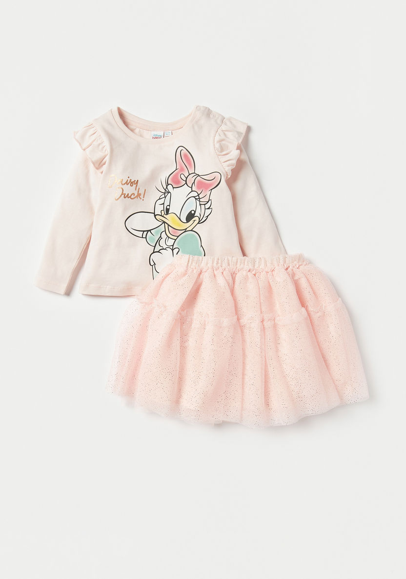 Disney Daisy Duck Print T-shirt and Mesh A-line Skirt Set-Clothes Sets-image-0