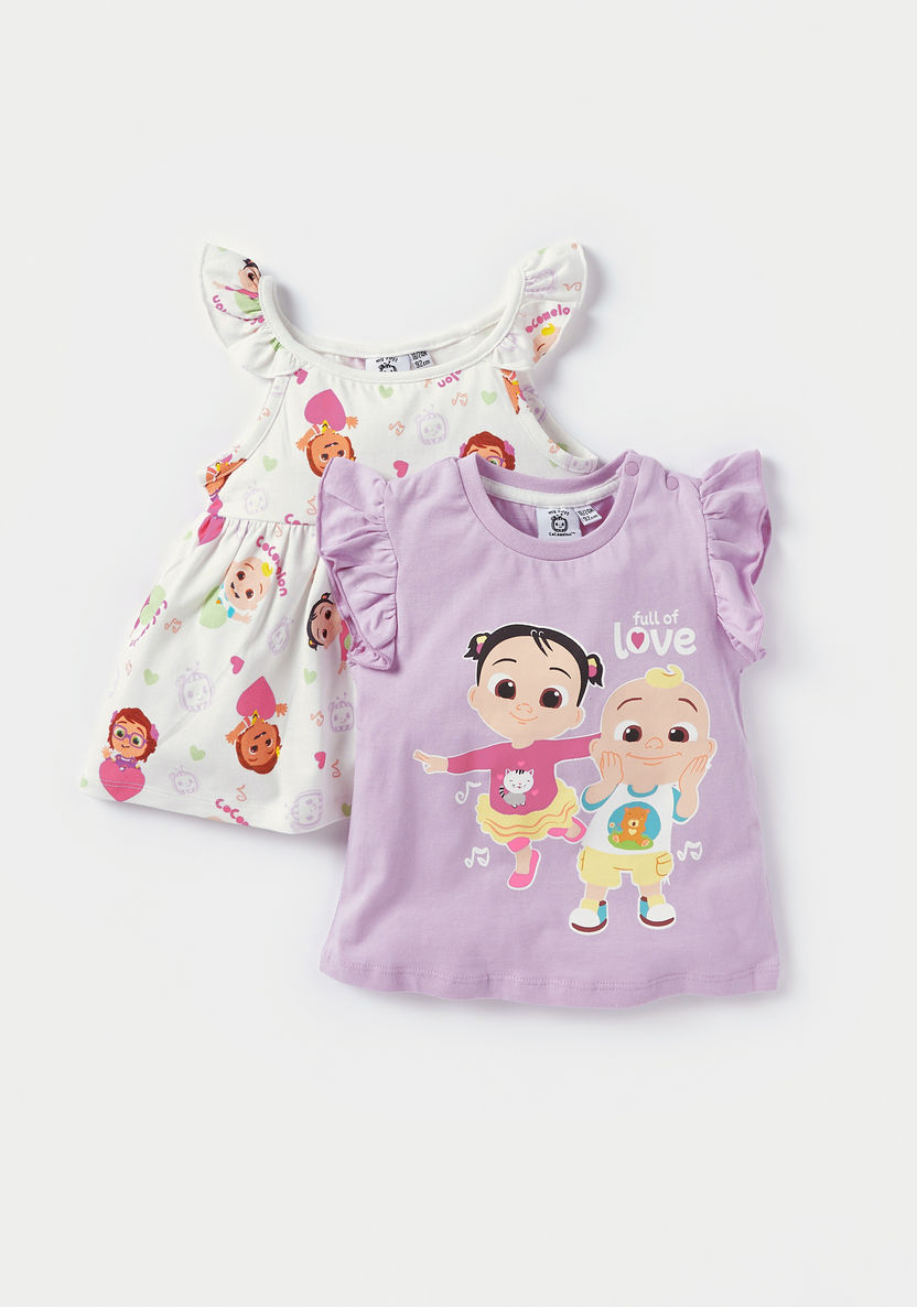 MoonBug Cocomelon Print Ruffle Detail Dress and T-shirt Set-T Shirts-image-0