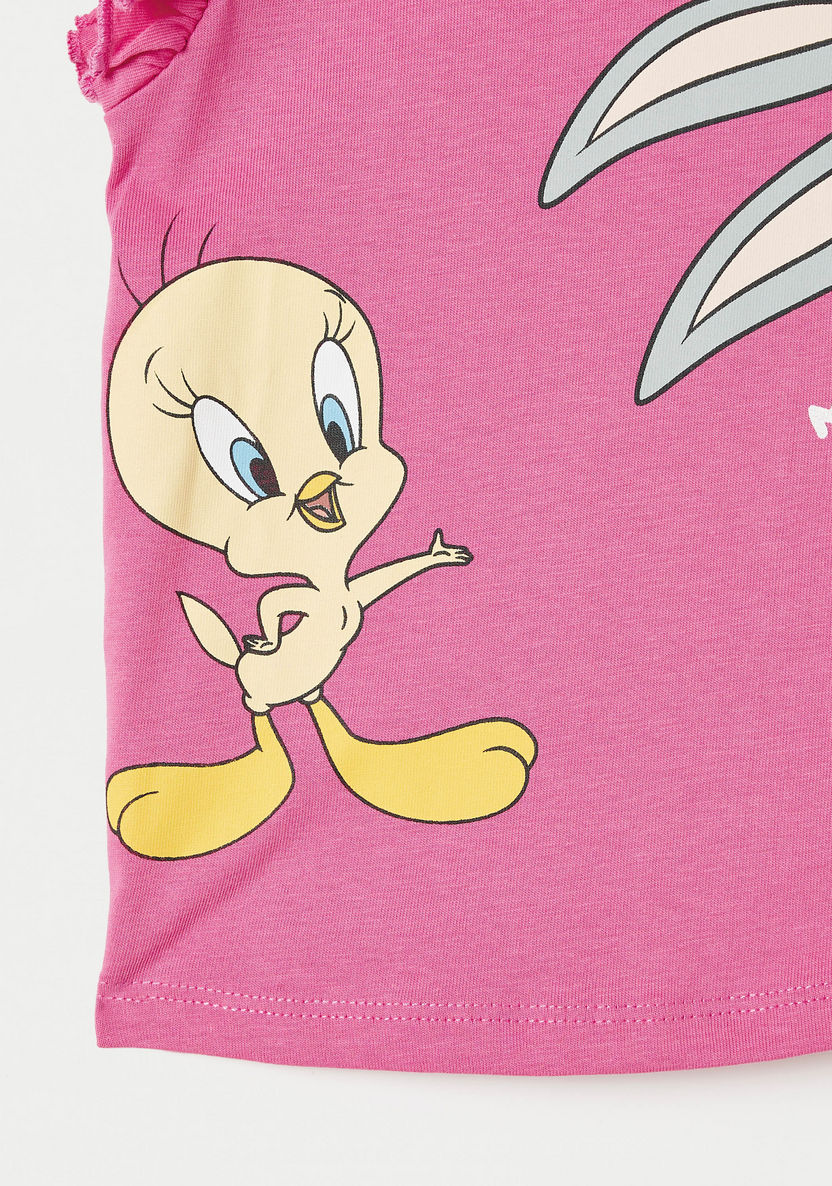 Looney Tunes Print T-shirt with Ruffled Sleeves-T Shirts-image-1